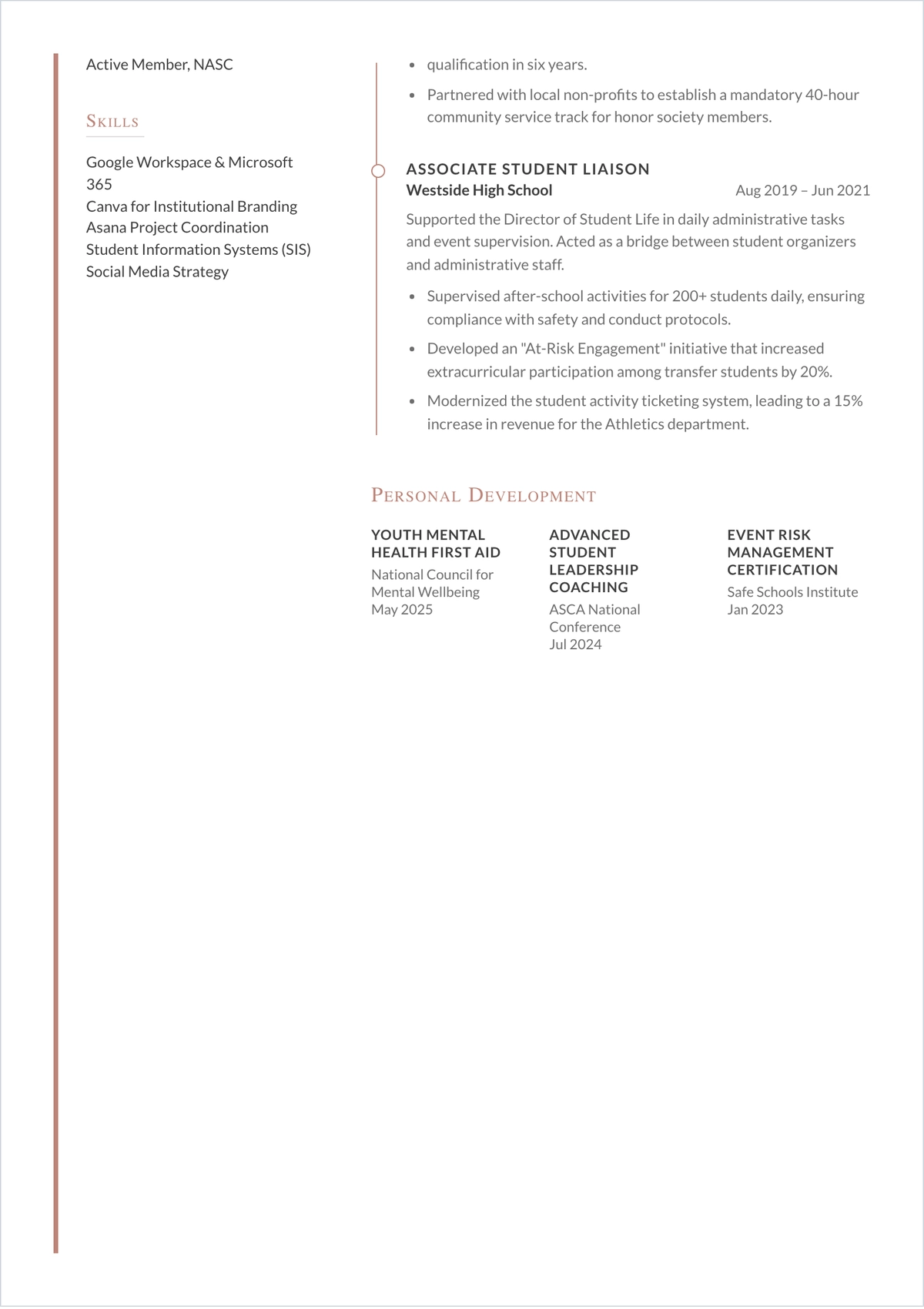 Free School Club Advisor ATS Resume Template, AI Resume Builder