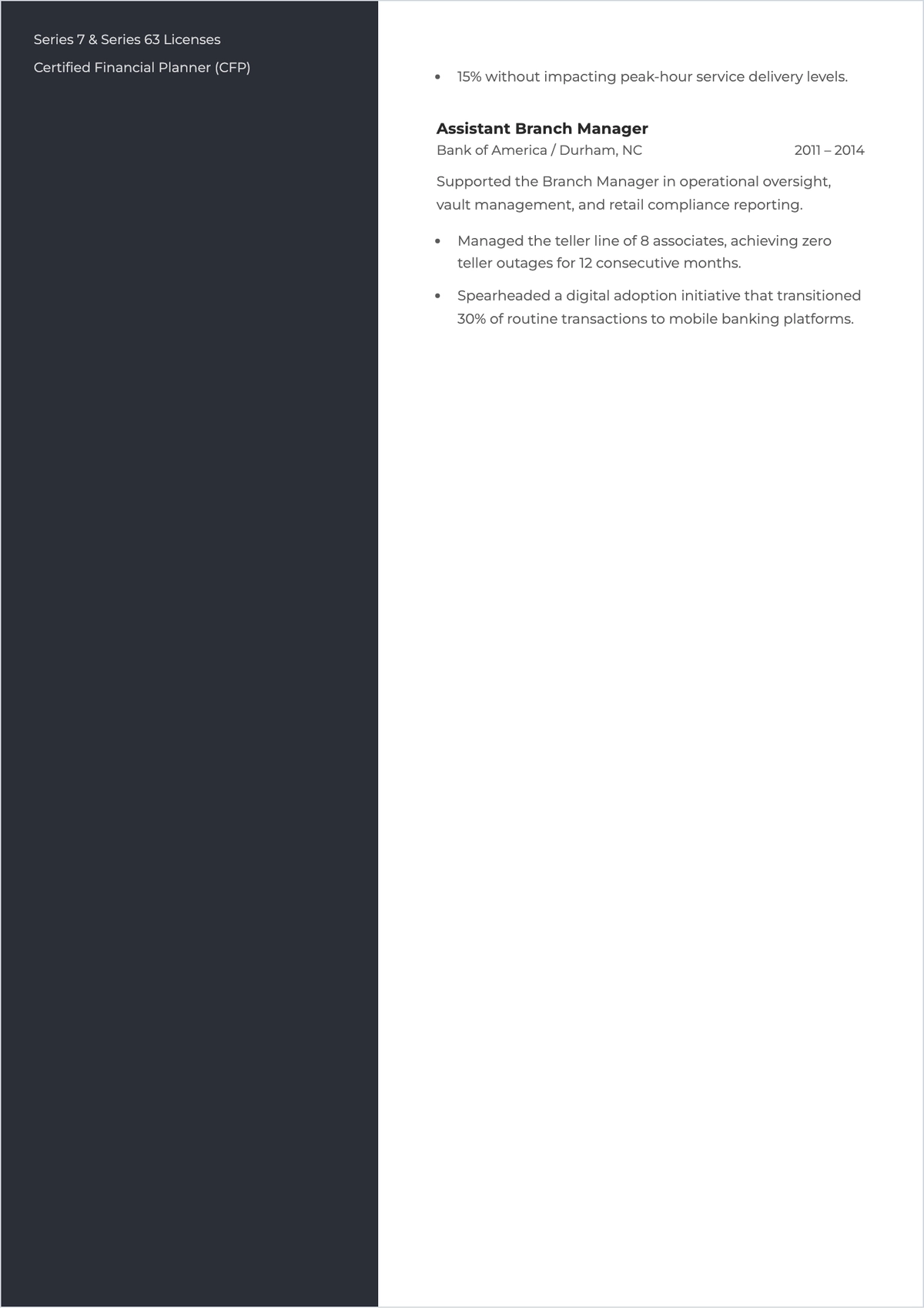 Free Bank Manager ATS Resume Template, AI Resume Builder