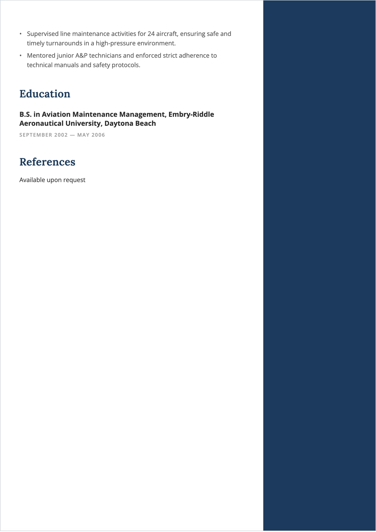 Free Director Of Aircraft Maintenance ATS Resume Template