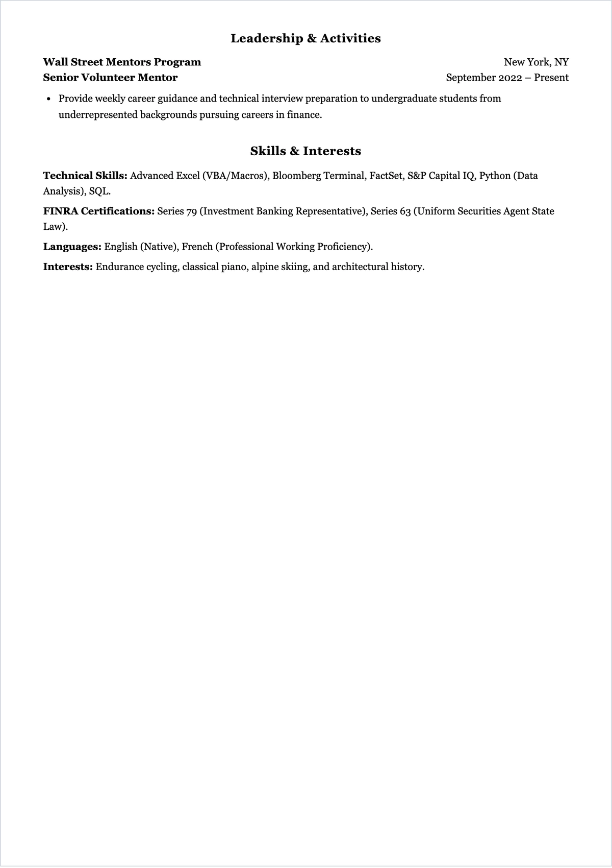 Free Investment Banking Associate ATS Resume Template