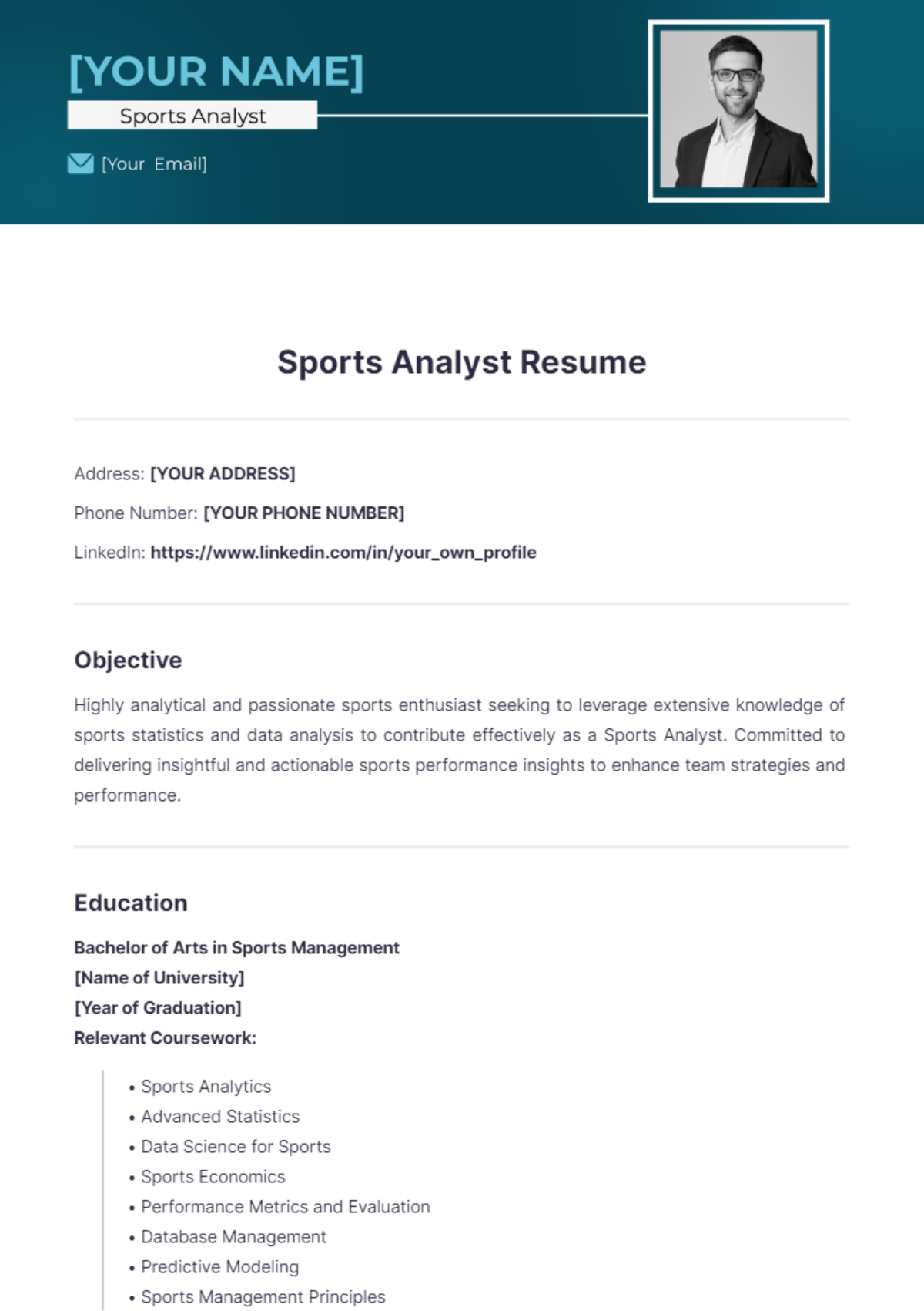 Sports Analyst Resume - Edit Online & Download