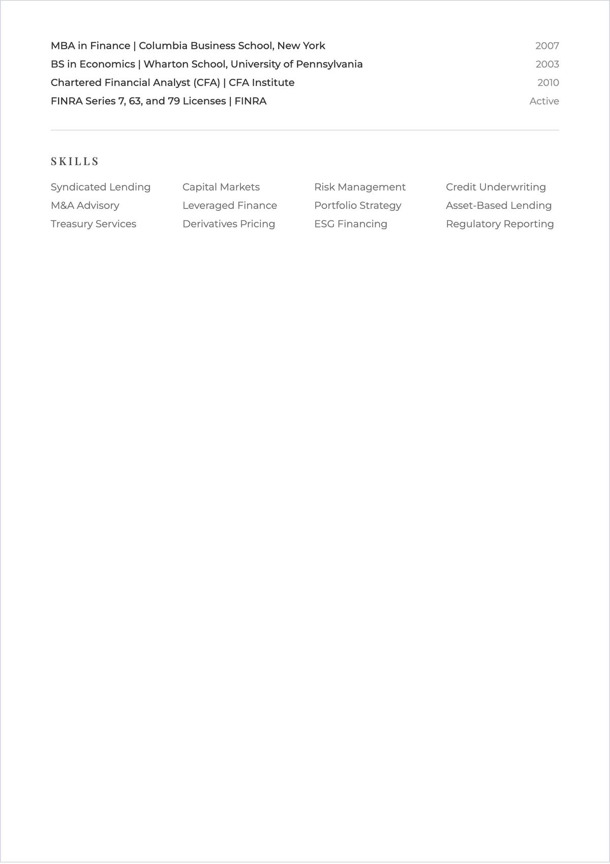 Free Corporate Banking Executive ATS Resume Template