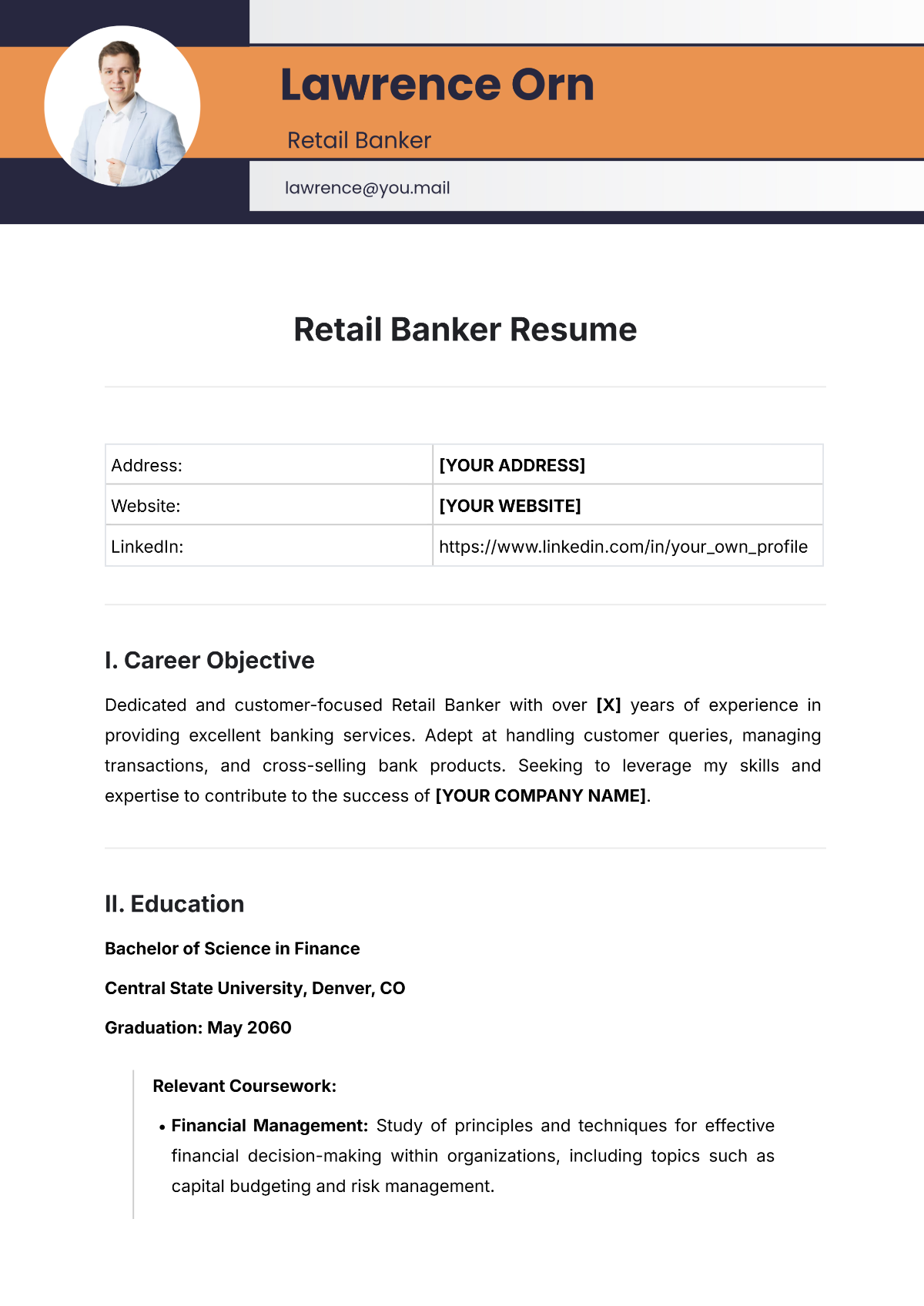 Retail Banker Resume Template - Edit Online & Download