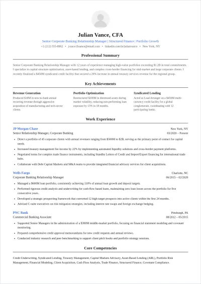 Free Corporate Banking Relationship Manager ATS Resume Template