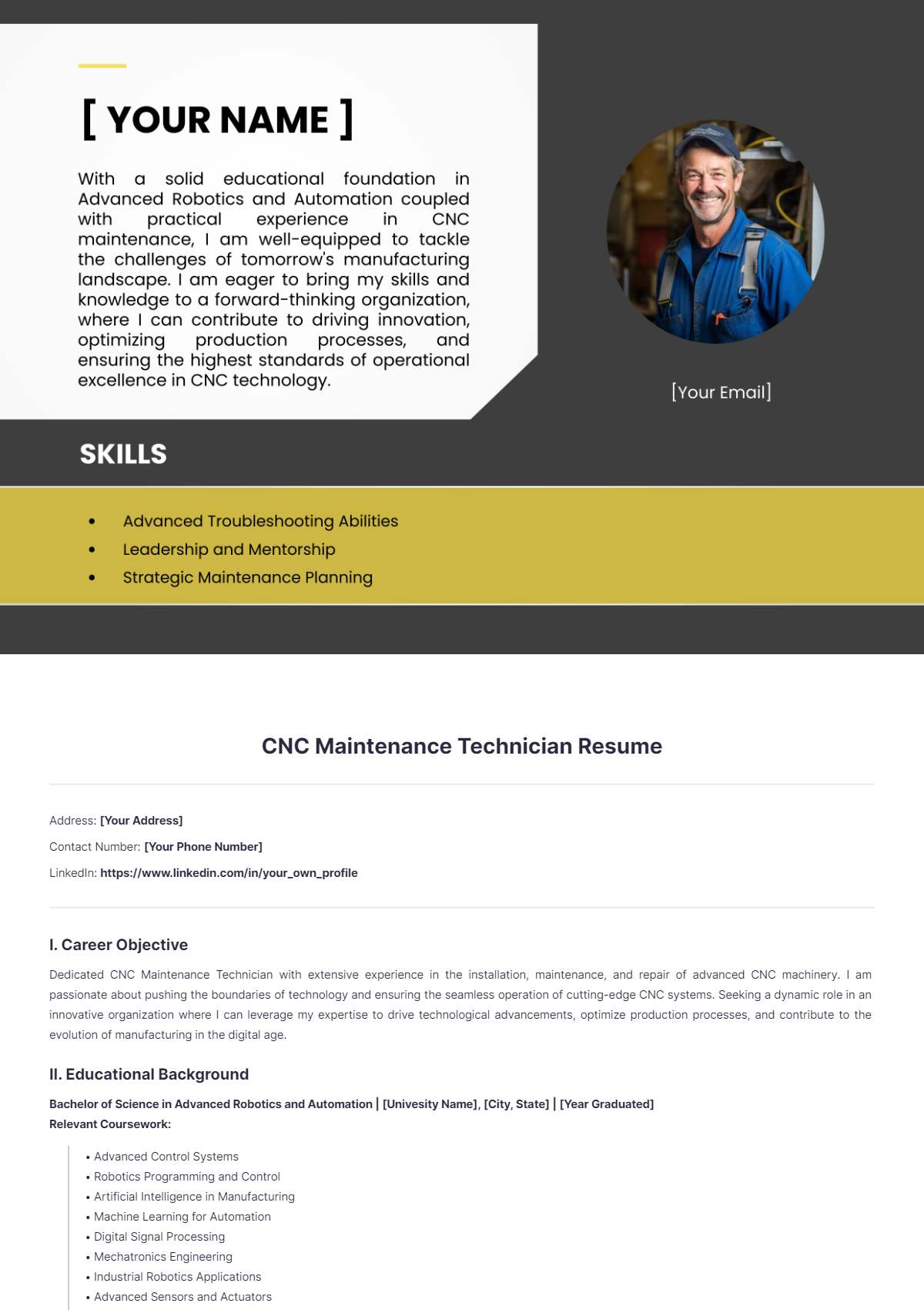 CNC Maintenance Technician Resume - Edit Online & Download