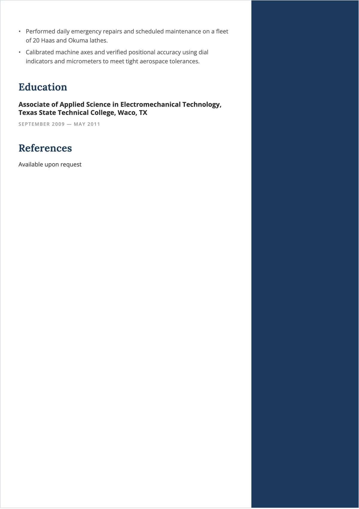 Free CNC Maintenance Technician ATS Resume Template, AI Resume Builder