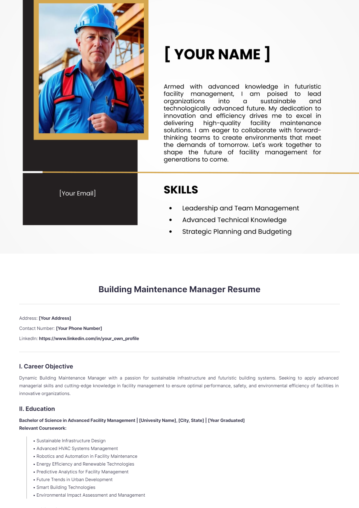 Building Maintenance Manager Resume - Edit Online & Download