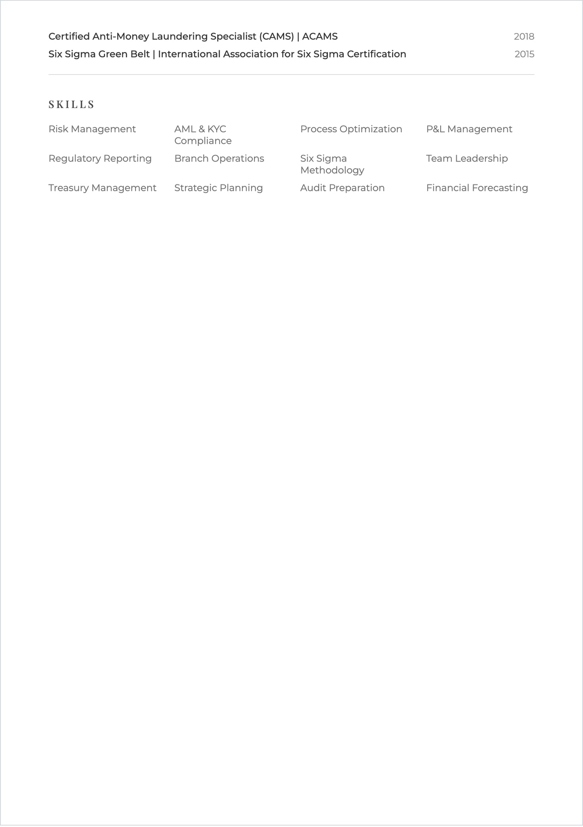 Free Bank Operations Manager ATS Resume Template, AI Resume Builder