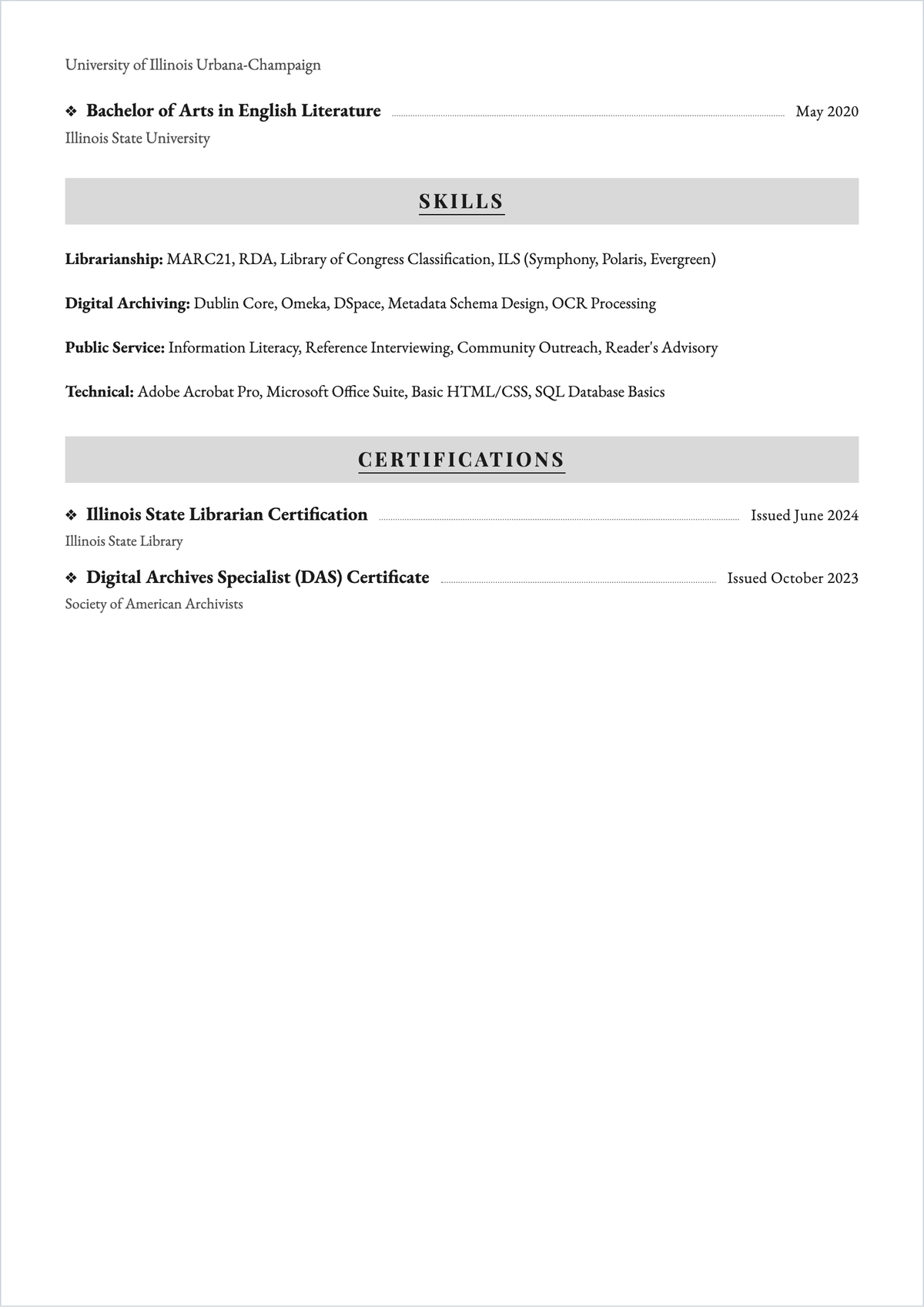 Free Junior Librarian ATS Resume Template, AI Resume Builder