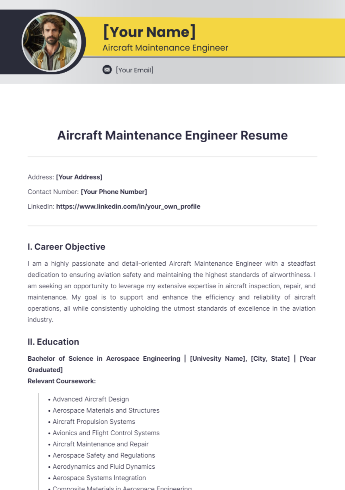 Aircraft Maintenance Engineer Resume - Edit Online & Download