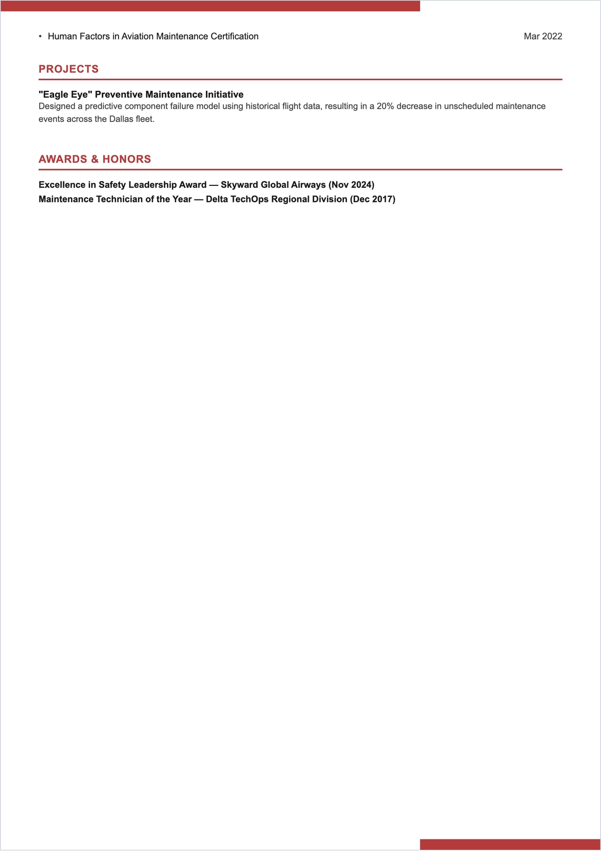 Free Aircraft Maintenance Engineer ATS Resume Template