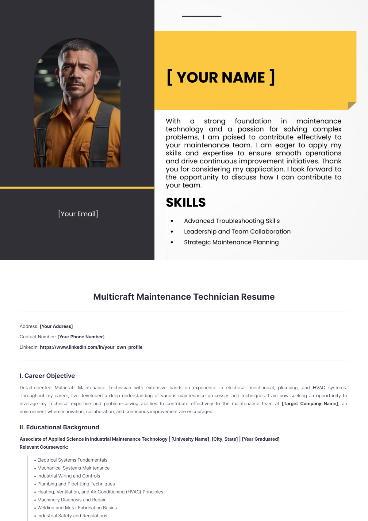 Multicraft Maintenance Technician Resume - Edit Online & Download