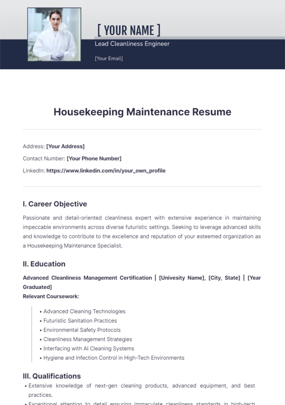 Housekeeping Maintenance Resume - Edit Online & Download