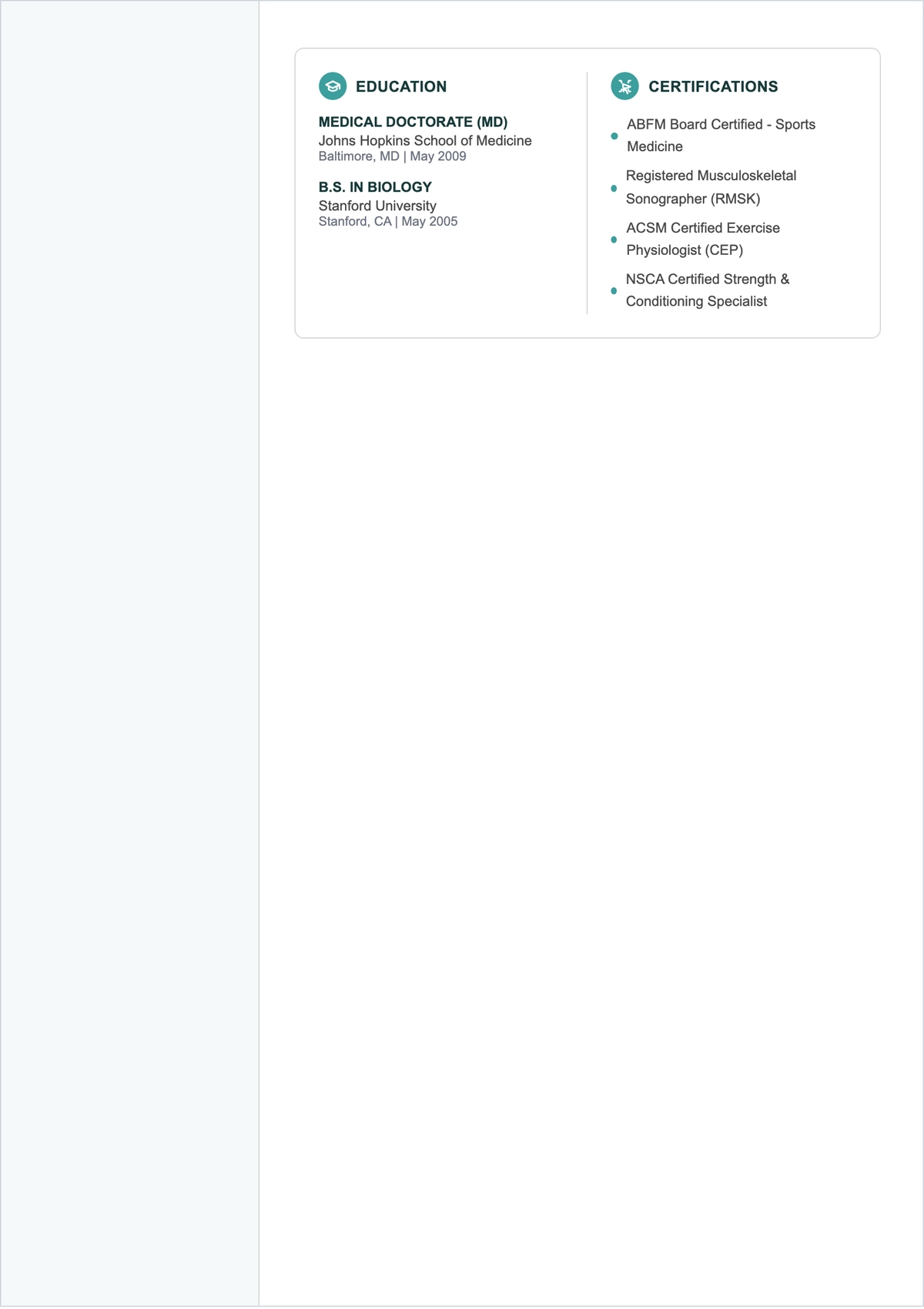 Free Sports Medicine Doctor ATS Resume Template, AI Resume Builder