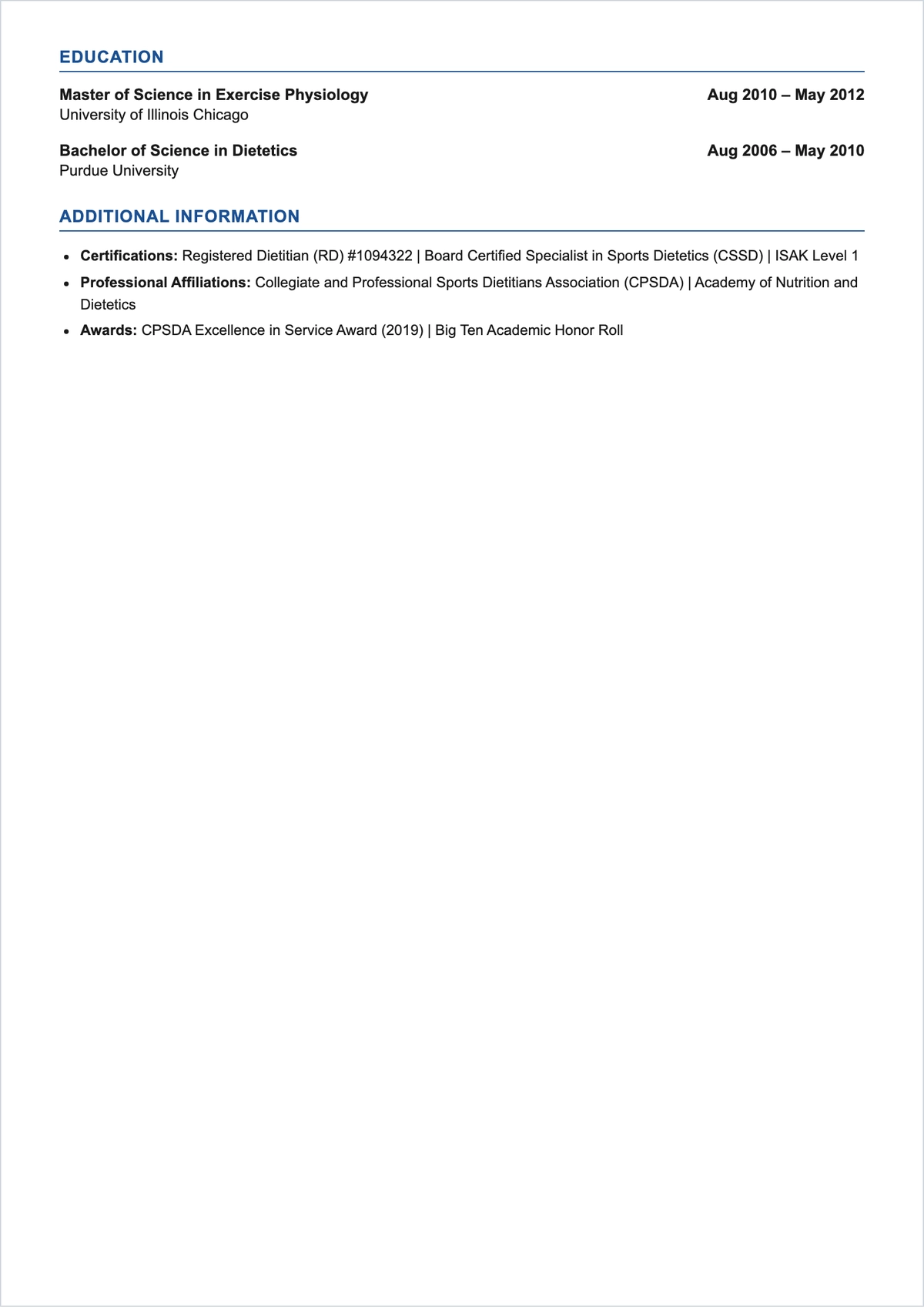 Free Sports Nutritionist ATS Resume Template, AI Resume Builder
