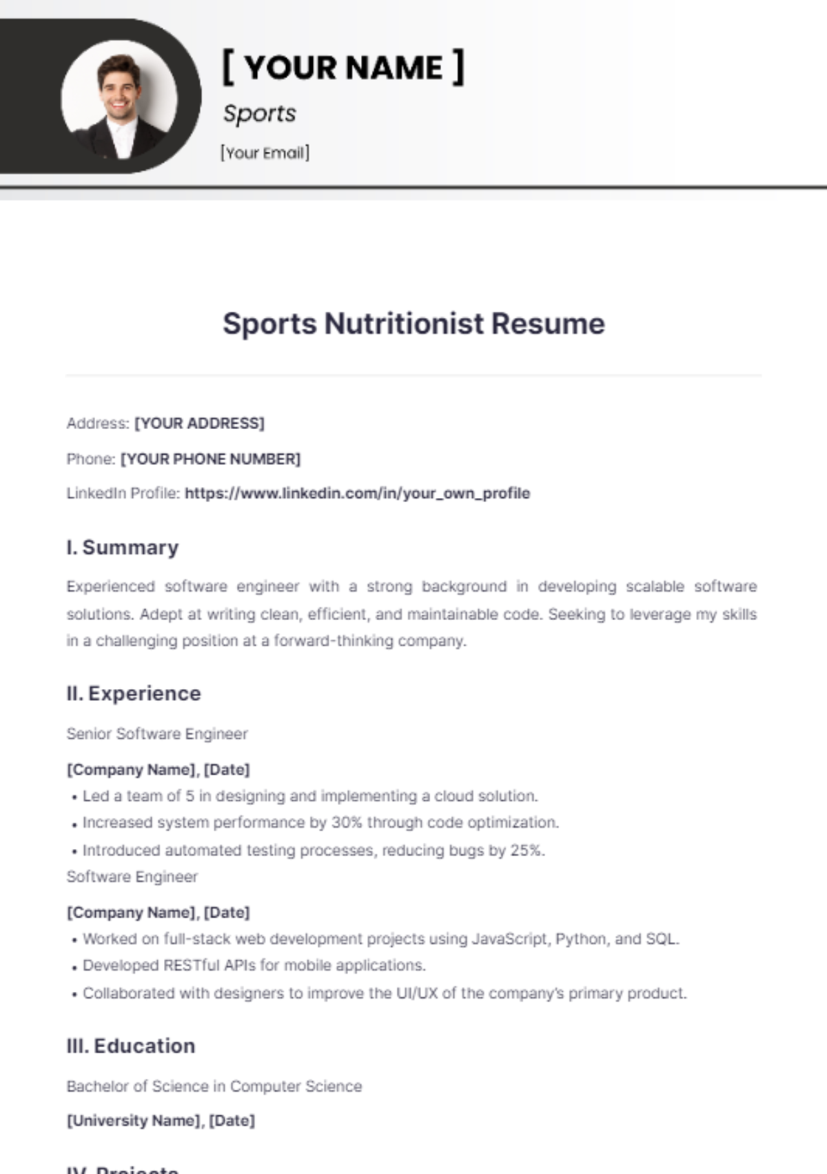 Sports Nutritionist Resume - Edit Online & Download