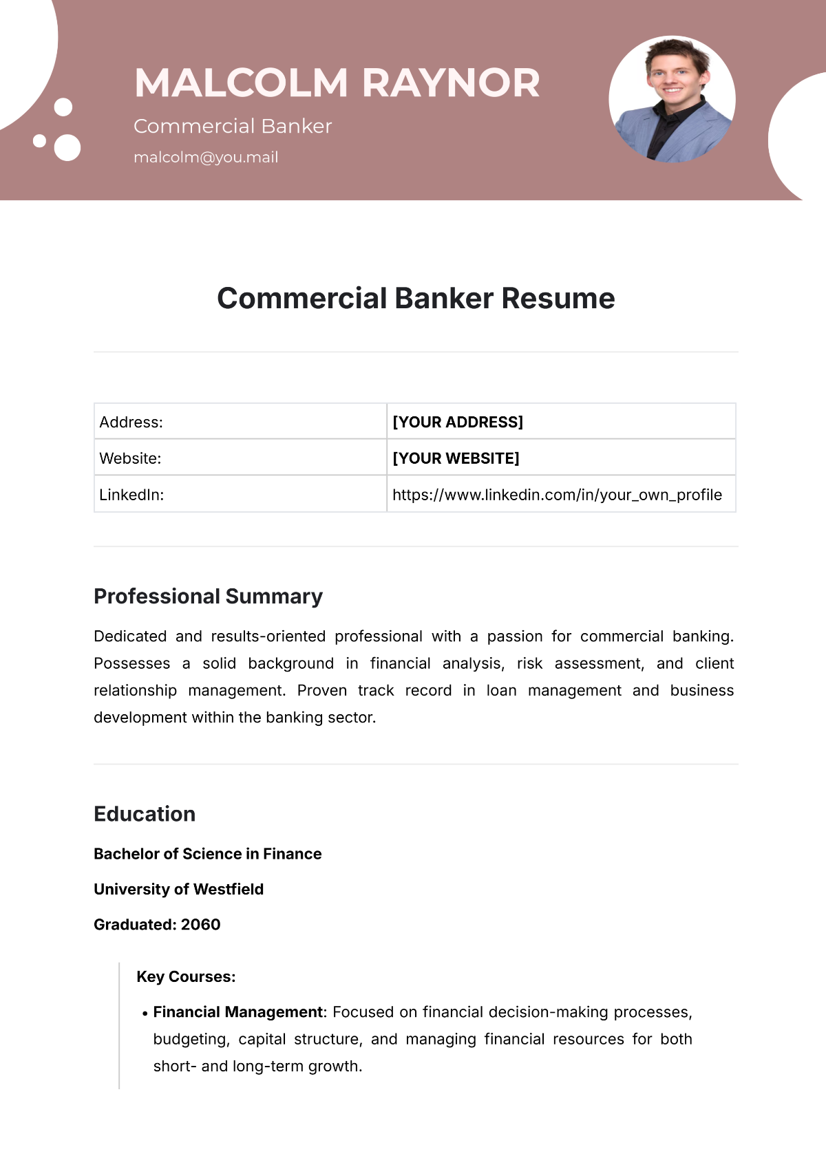 Commercial Banker Resume Template - Edit Online & Download