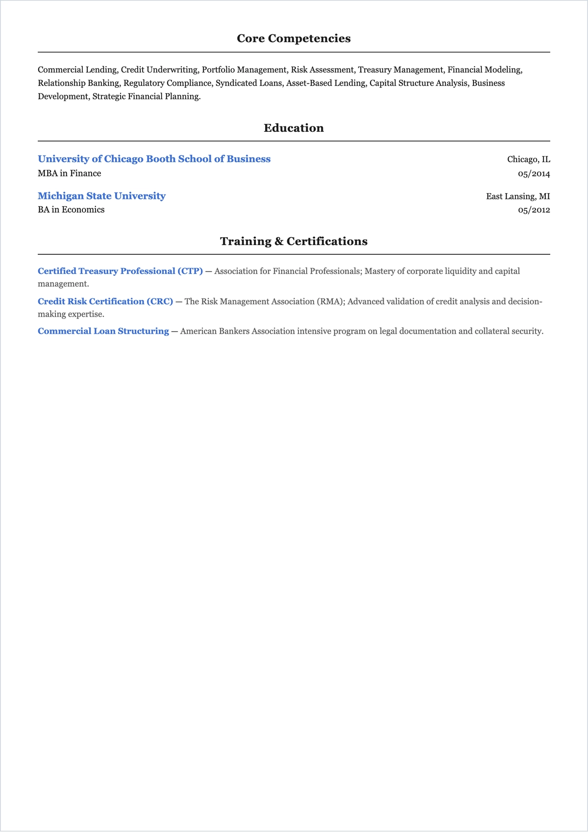 Free Commercial Banker ATS Resume Template, AI Resume Builder