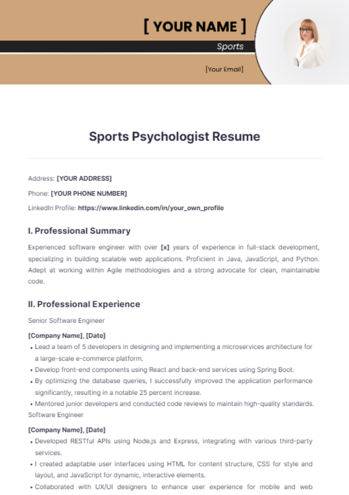 Sports Psychologist Resume - Edit Online & Download