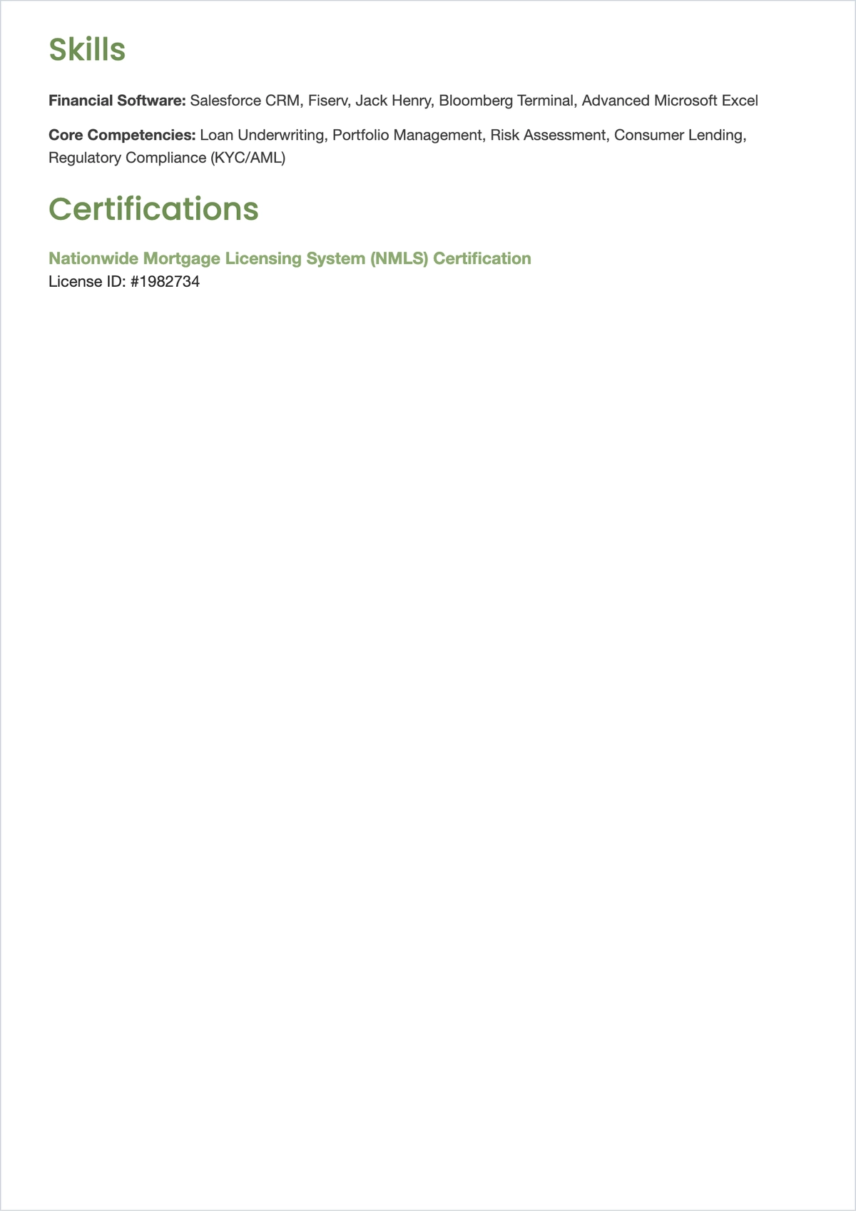 Free Associate Banker ATS Resume Template, AI Resume Builder