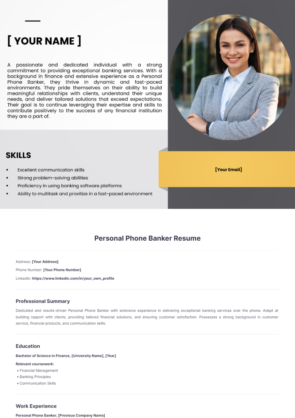 Free Personal Phone Banker Resume Template - Edit Online & Download ...