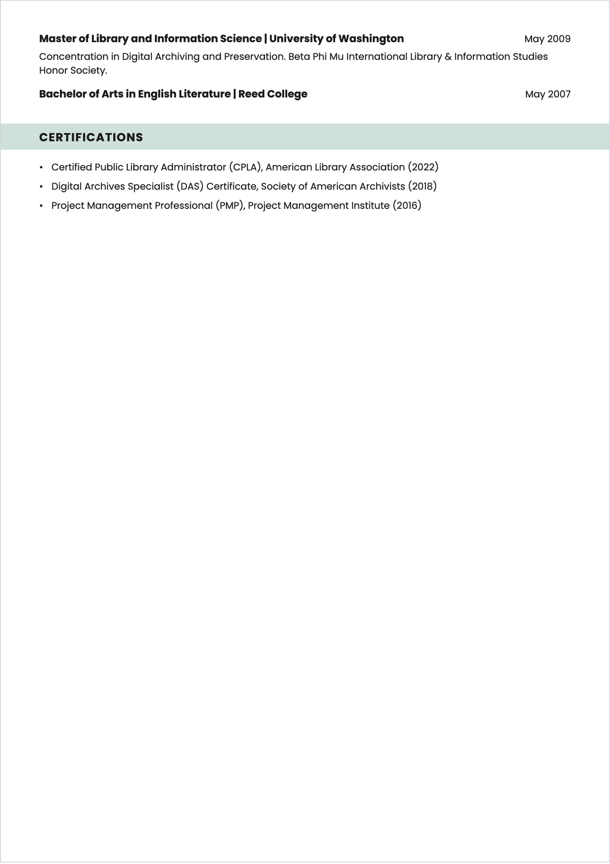 Free Senior Librarian ATS Resume Template, AI Resume Builder