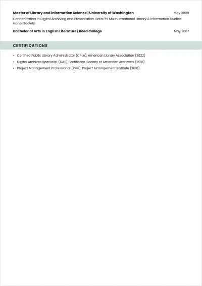 Free Senior Librarian ATS Resume Template, AI Resume Builder