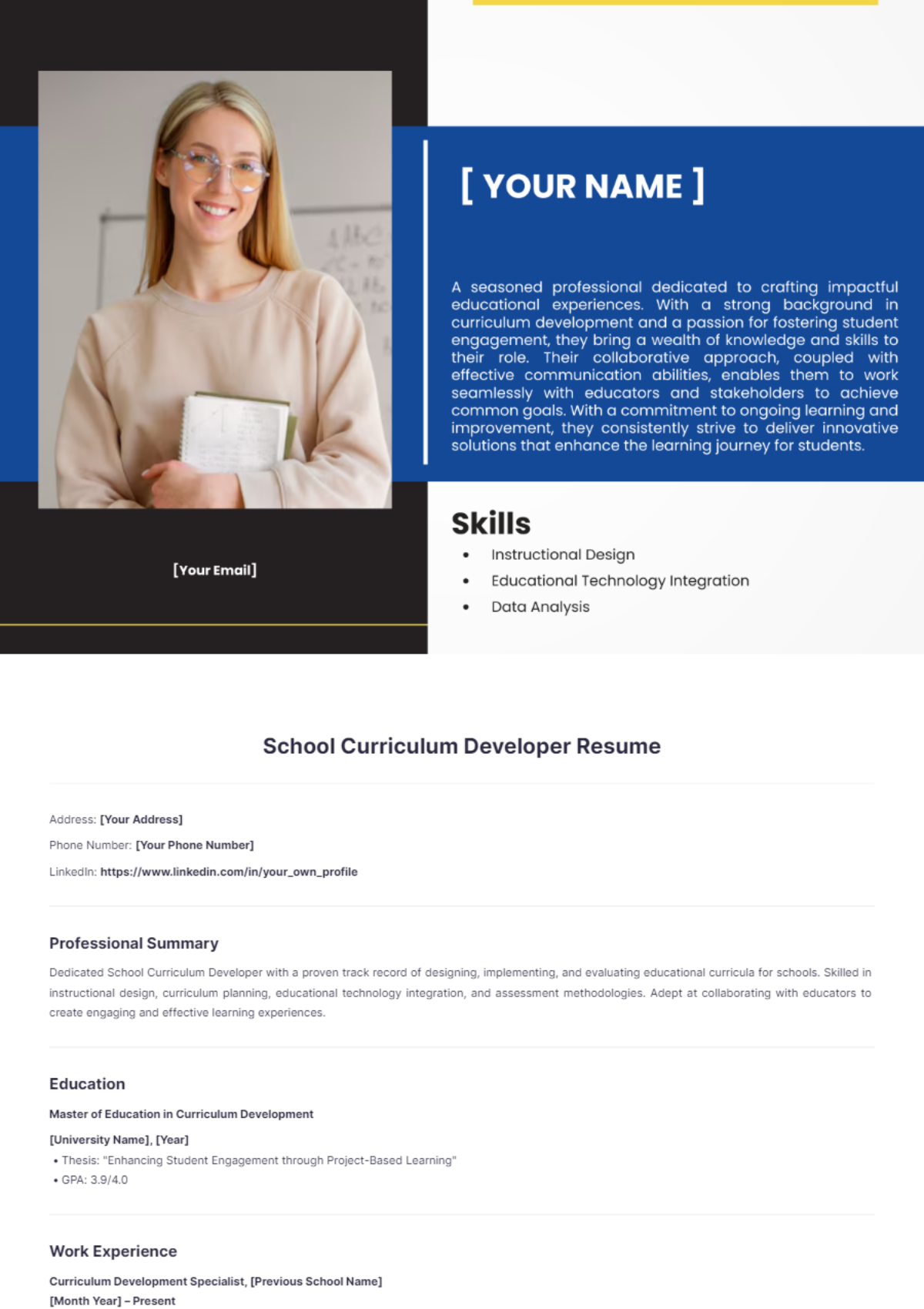 School Curriculum Developer Resume - Edit Online & Download