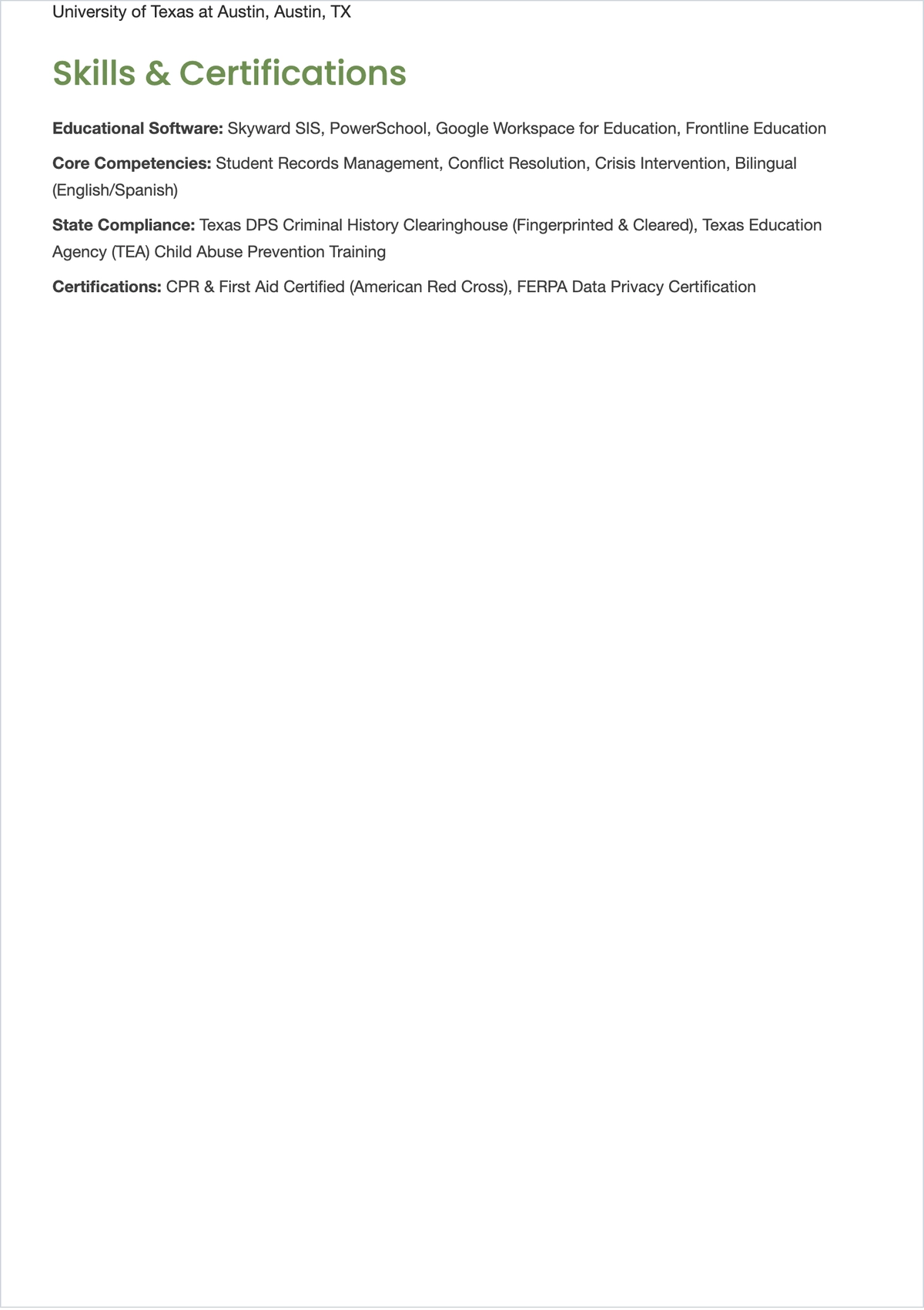 Free School Support Staff ATS Resume Template, AI Resume Builder