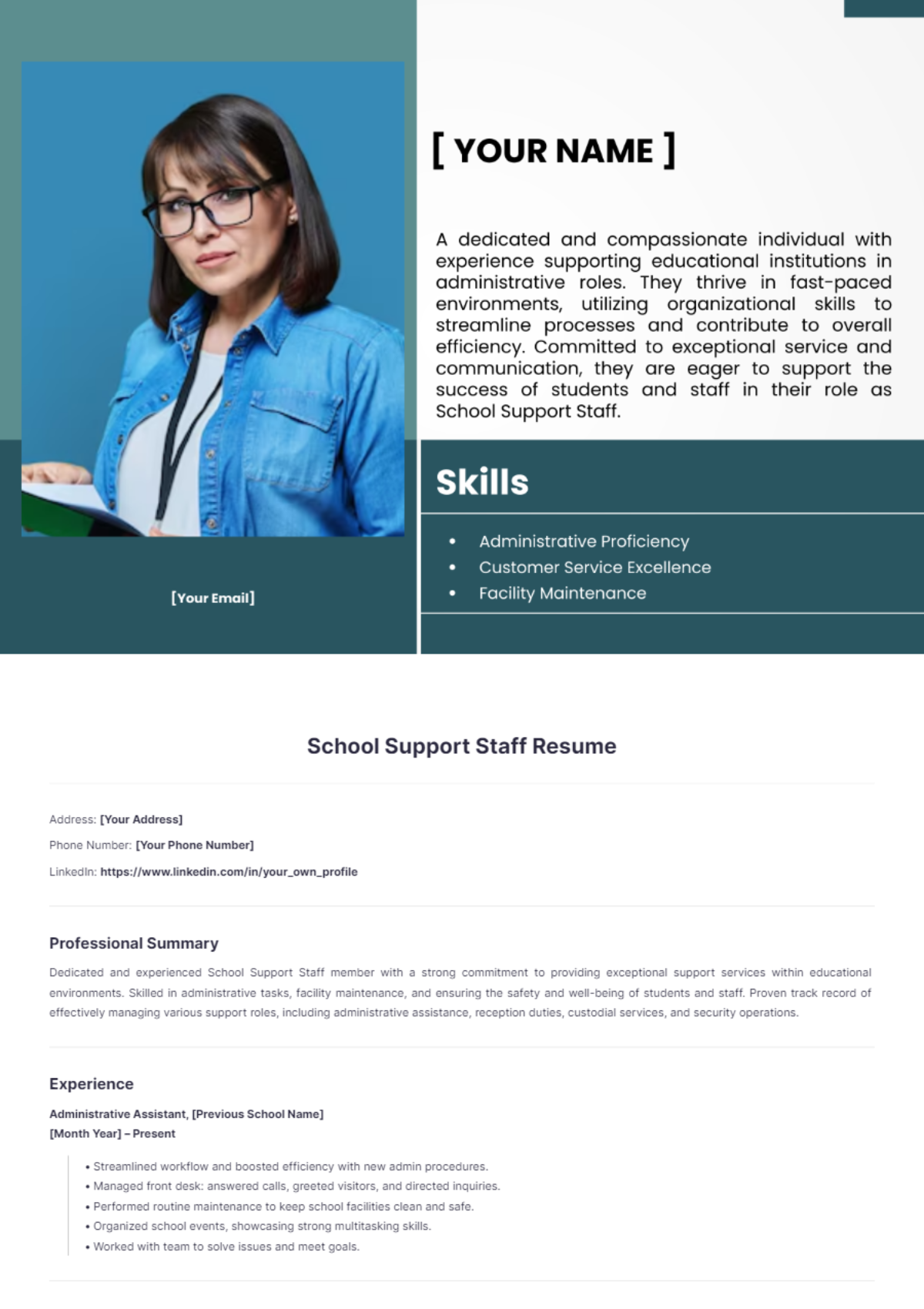 School Support Staff Resume - Edit Online & Download