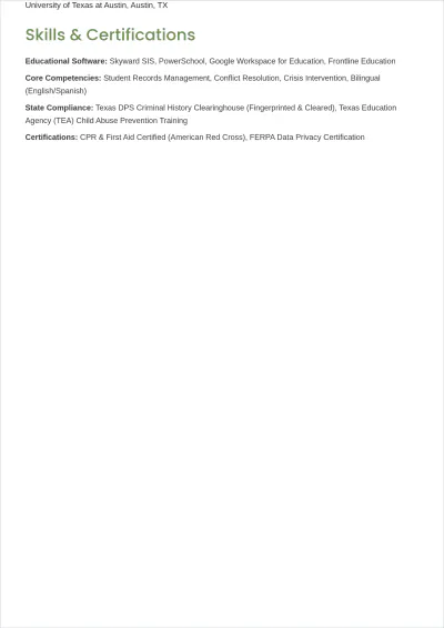 Free School Support Staff ATS Resume Template, AI Resume Builder