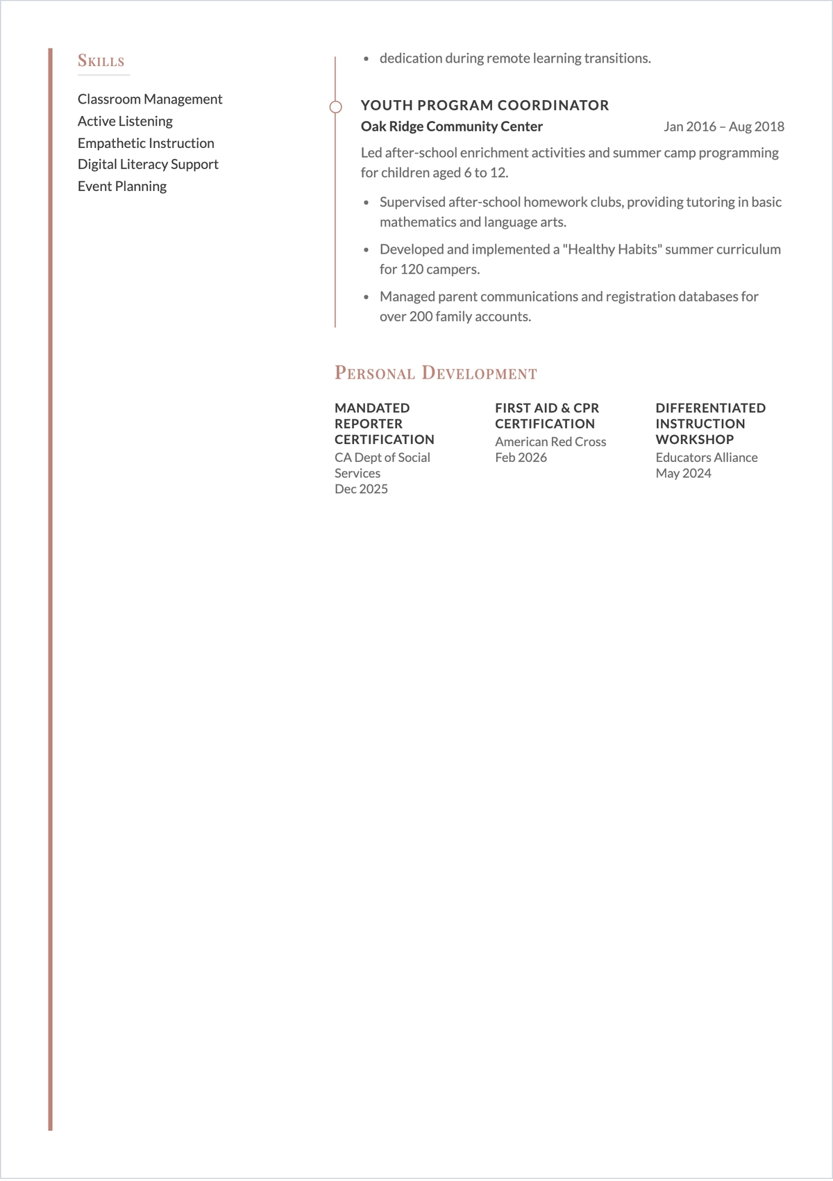 Free School Volunteer ATS Resume Template, AI Resume Builder