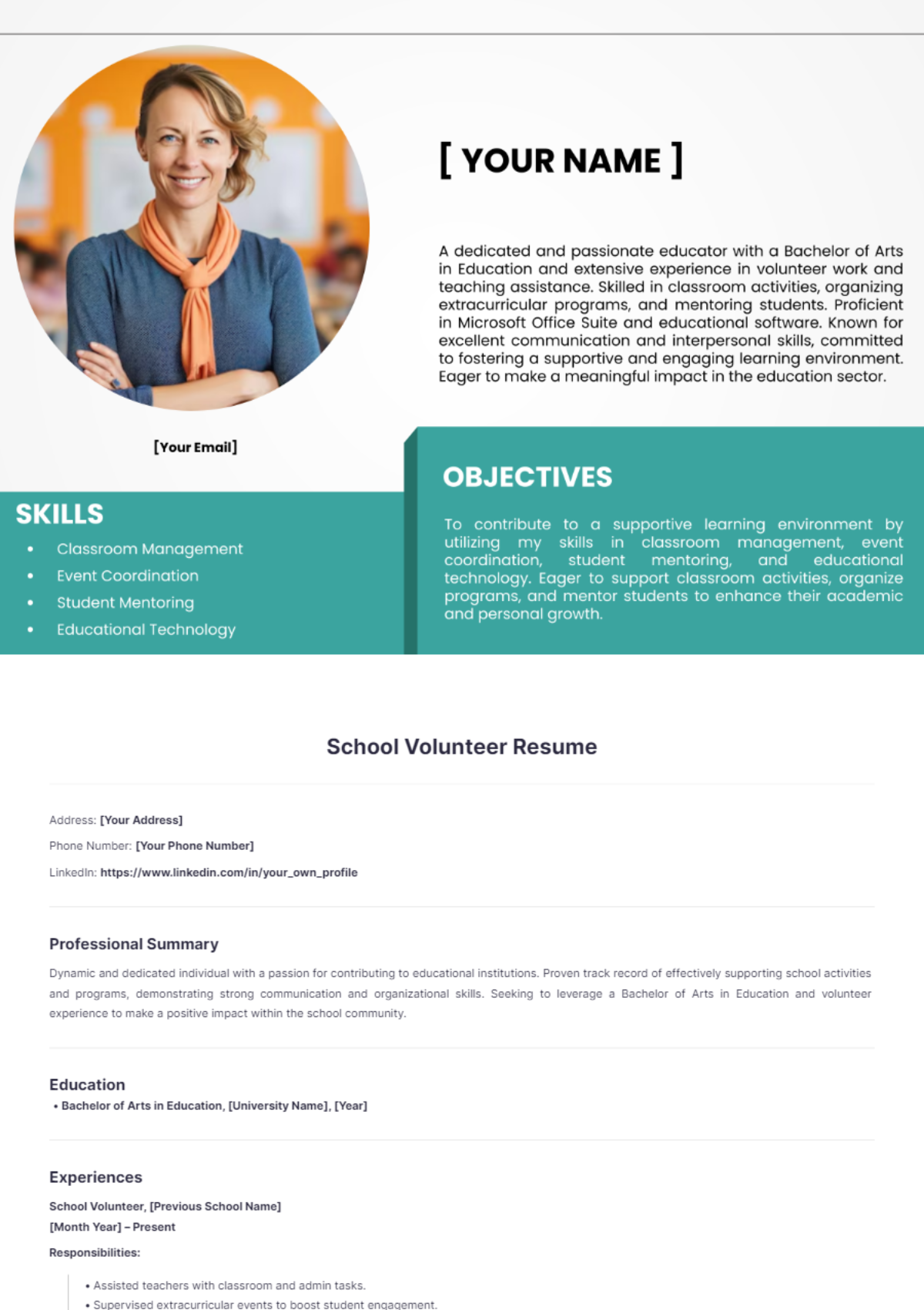 School Volunteer Resume - Edit Online & Download