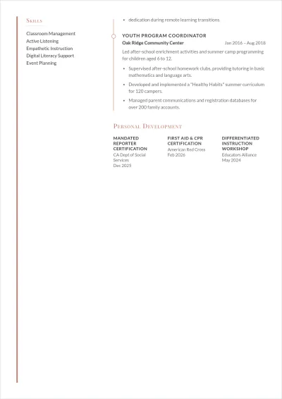 Free School Volunteer ATS Resume Template, AI Resume Builder