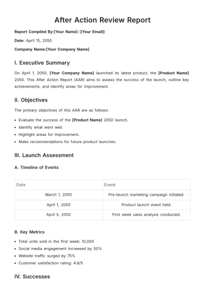 Free After Action Review Report Template to Edit Online