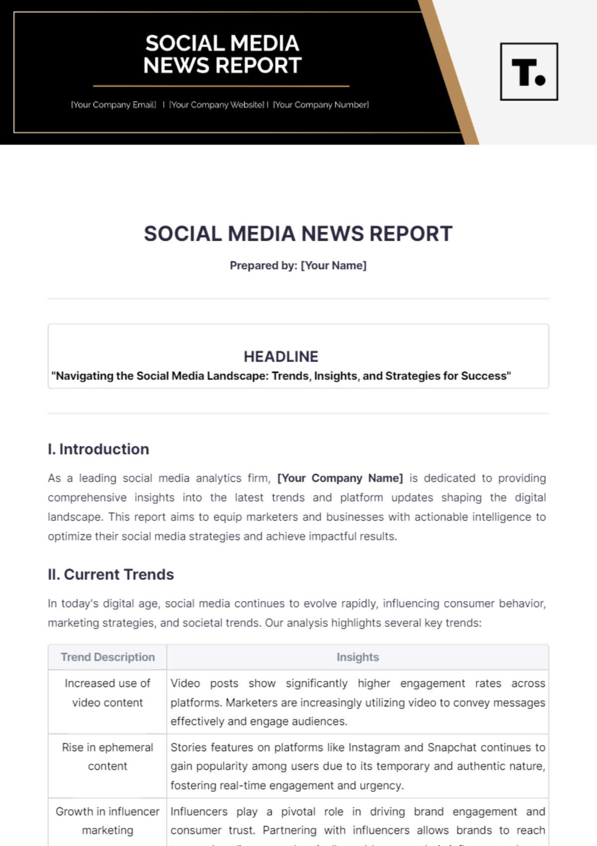 Social Media News Report Template - Edit Online & Download