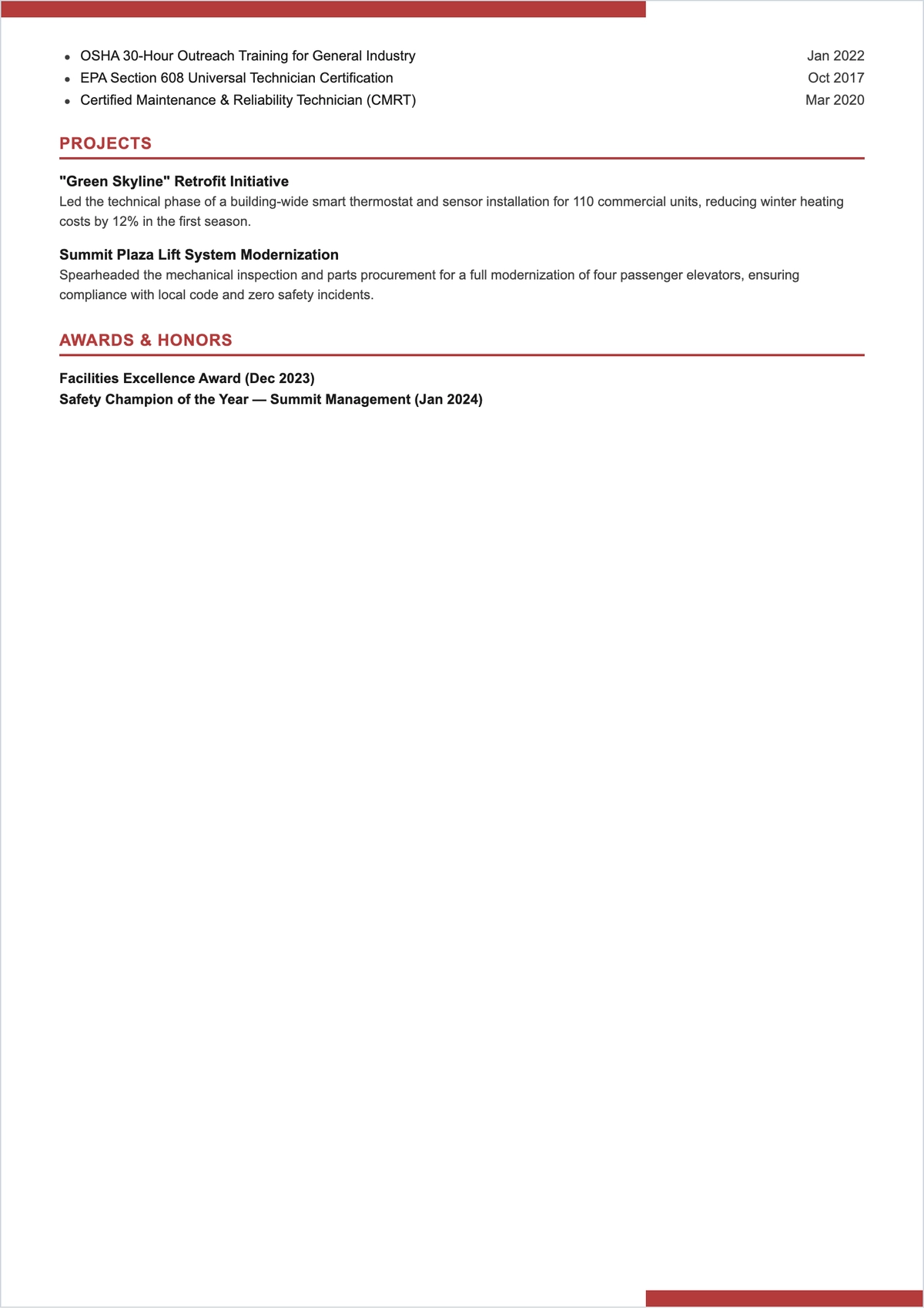 Free Maintenance Worker ATS Resume Template, AI Resume Builder
