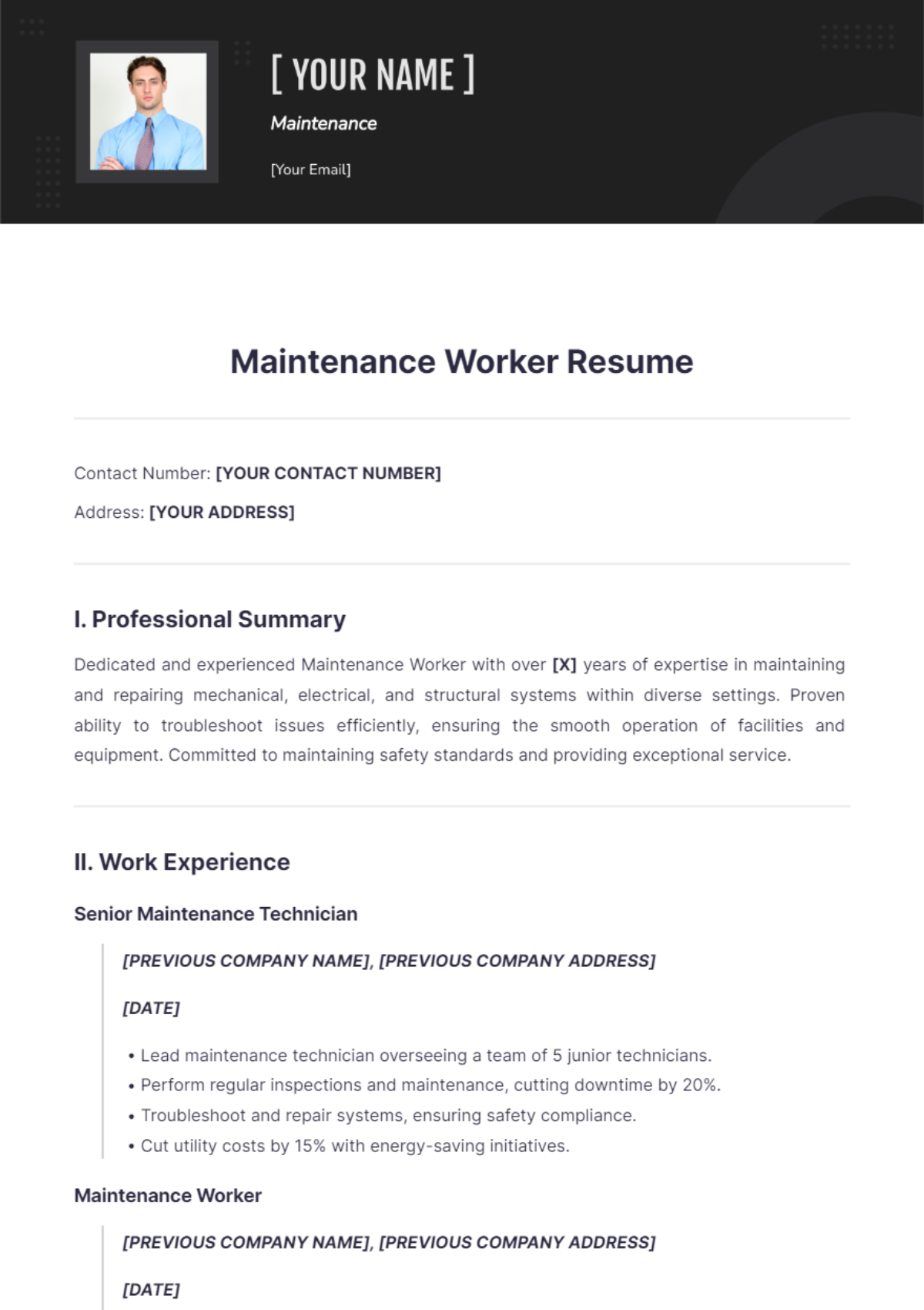 Maintenance Worker Resume - Edit Online & Download