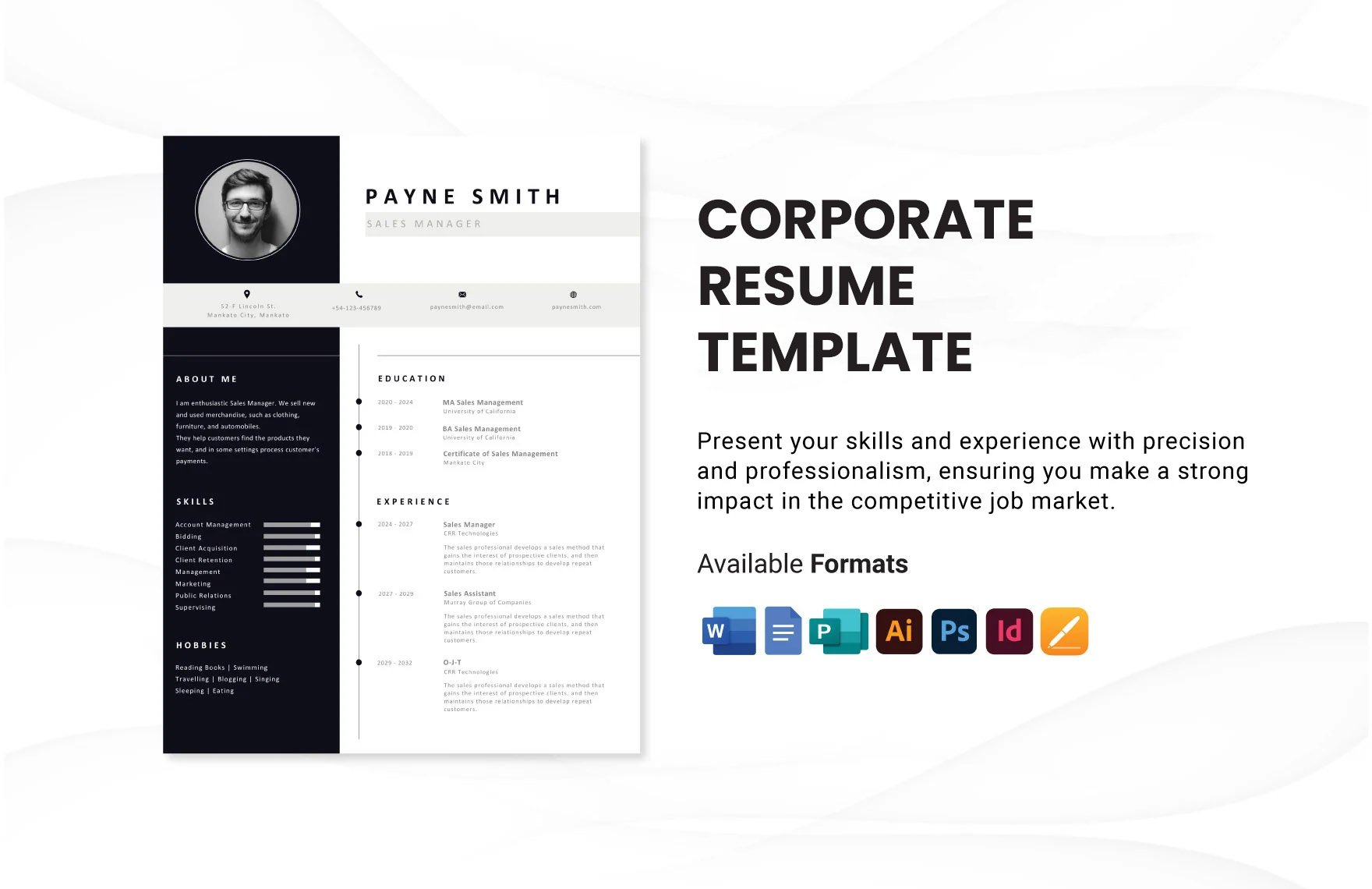 Corporate Resume Template in Word, Google Docs, PDF, Illustrator, PSD, Apple Pages, Publisher, InDesign