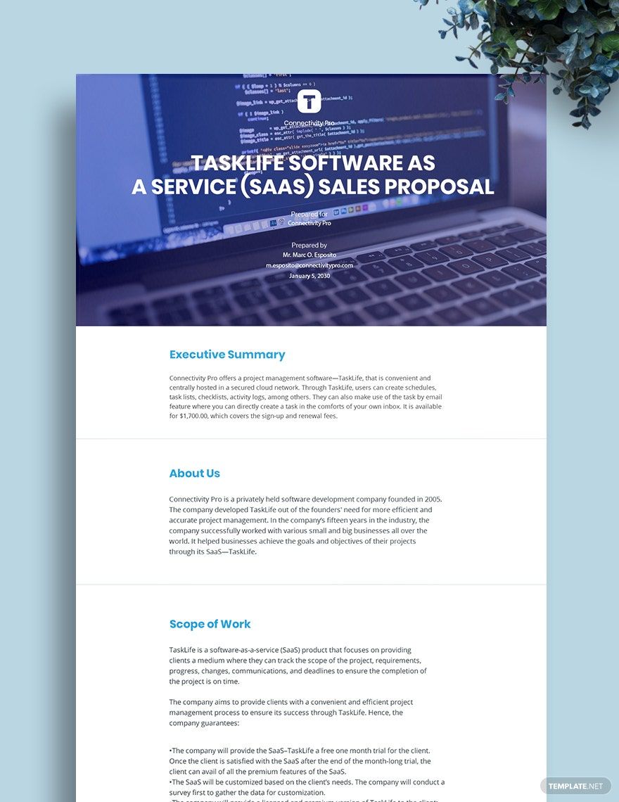 SaaS Sales Proposal Template Google Docs, Word, Apple Pages