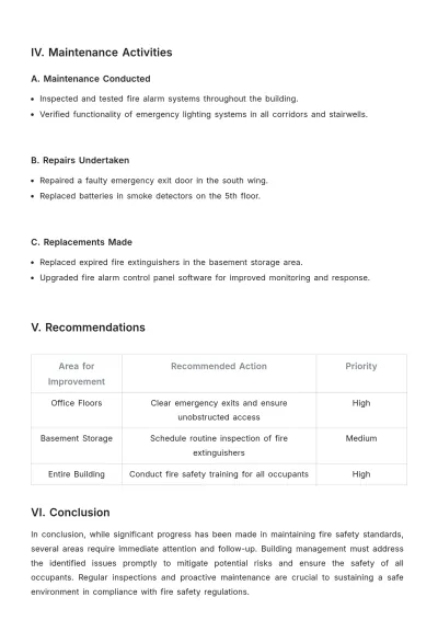 Free Fire Safety Maintenance Report Template to Edit Online
