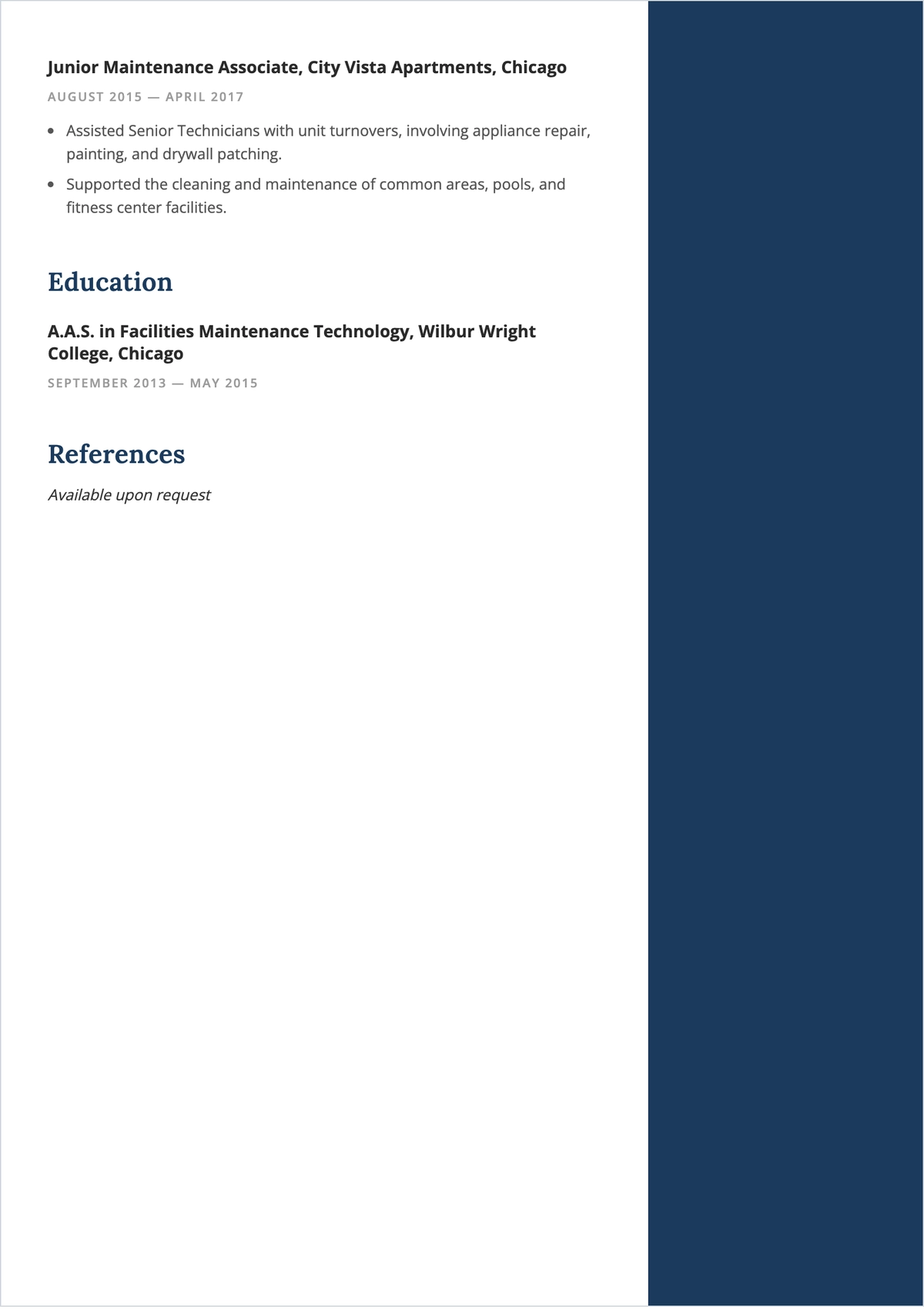 Free Facility Maintenance Worker ATS Resume Template