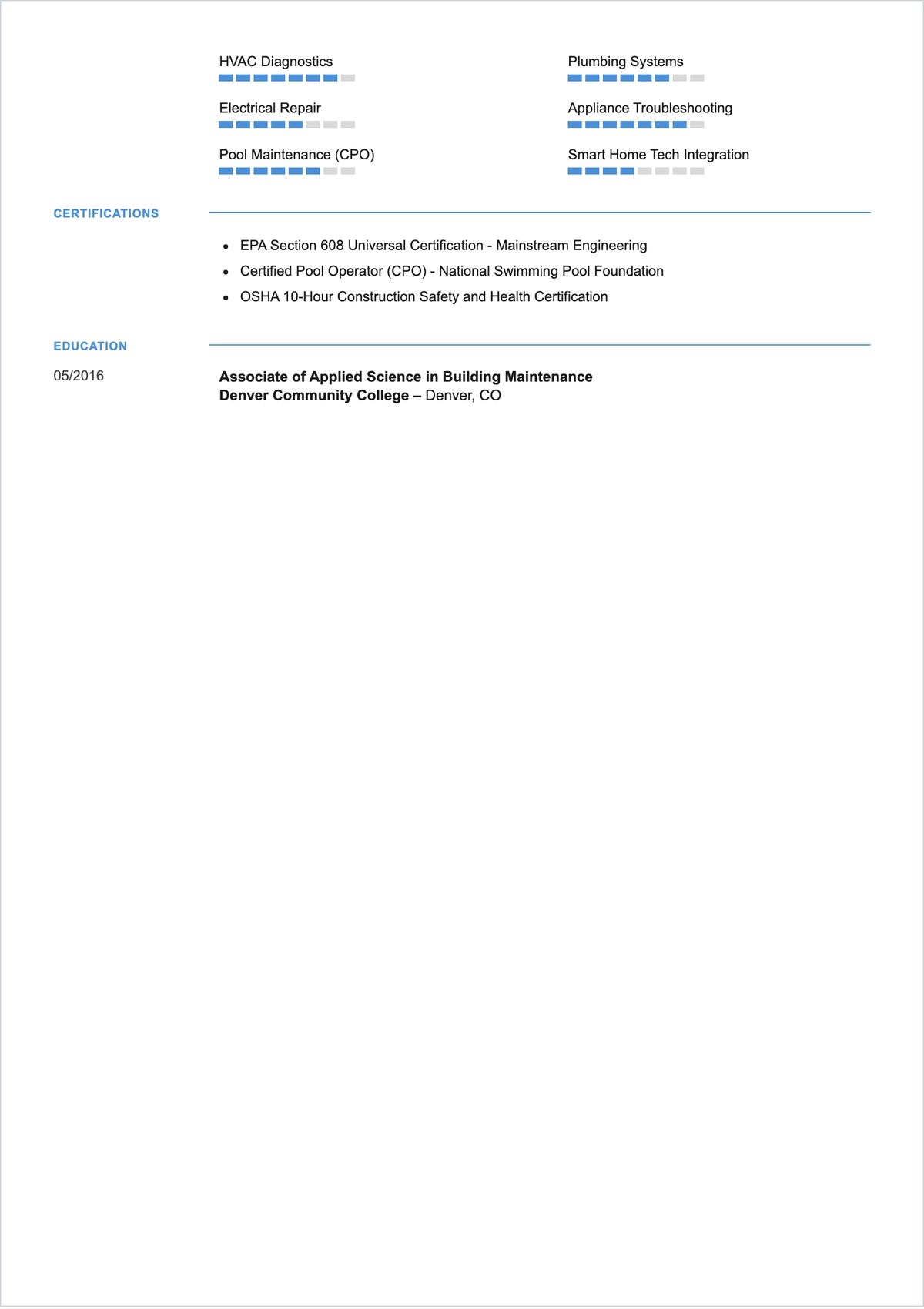 Free Apartment Maintenance Worker ATS Resume Template