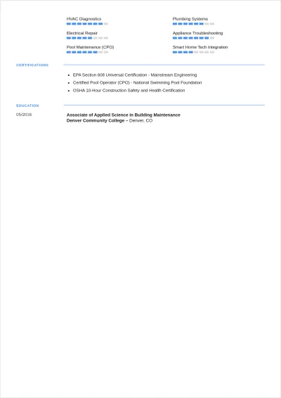 Free Apartment Maintenance Worker ATS Resume Template