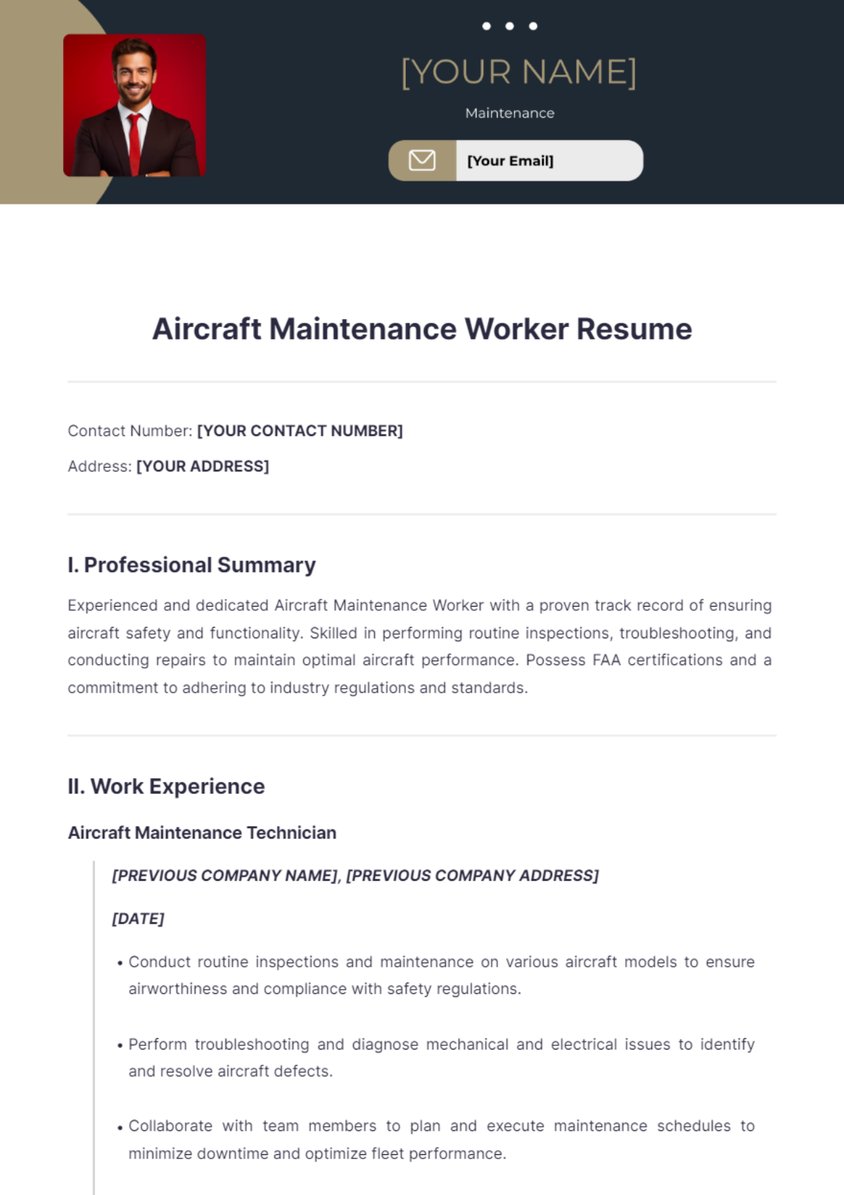 Aircraft Maintenance Worker Resume - Edit Online & Download