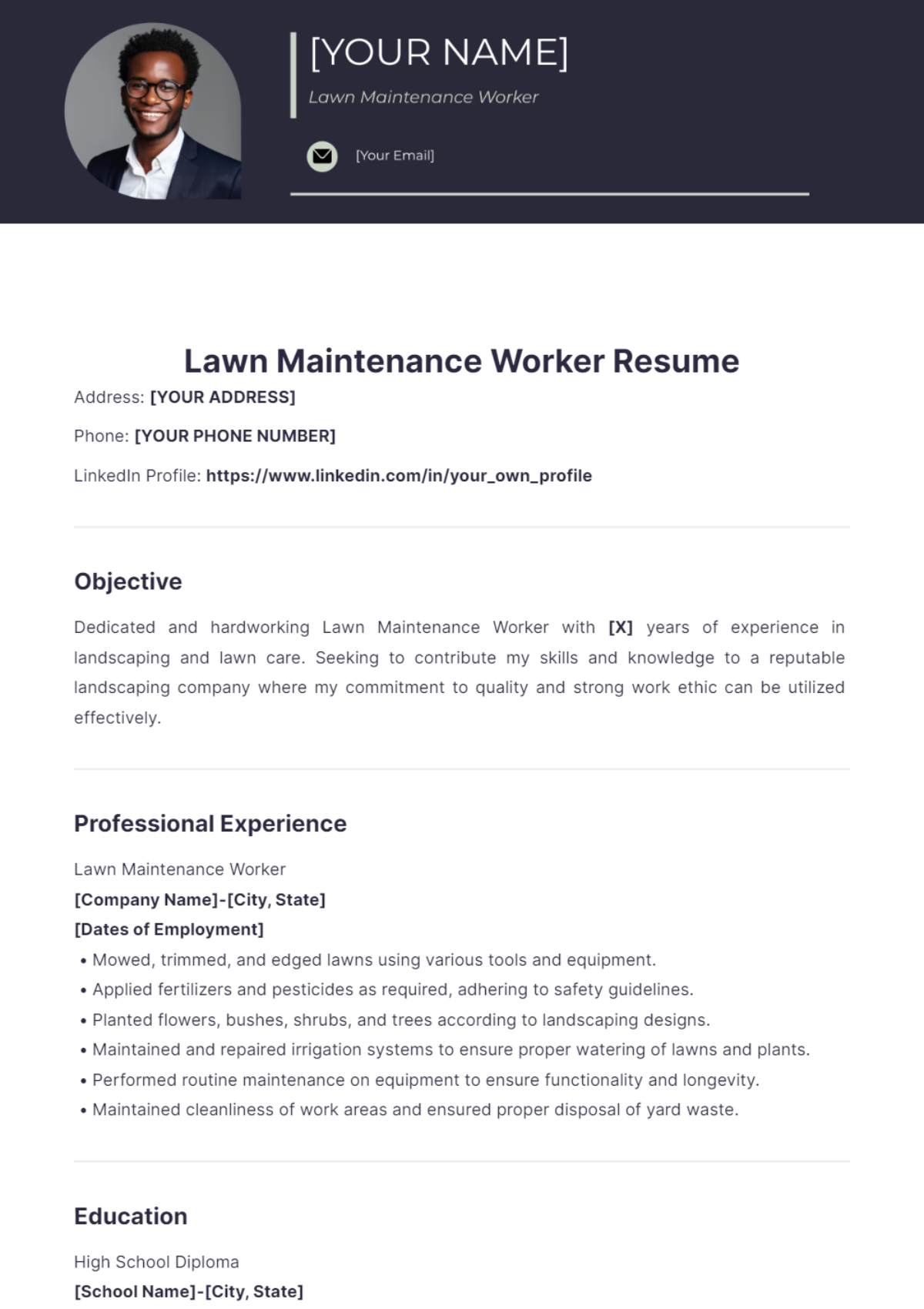 Free Lawn Maintenance Worker Resume Template - Edit Online & Download ...