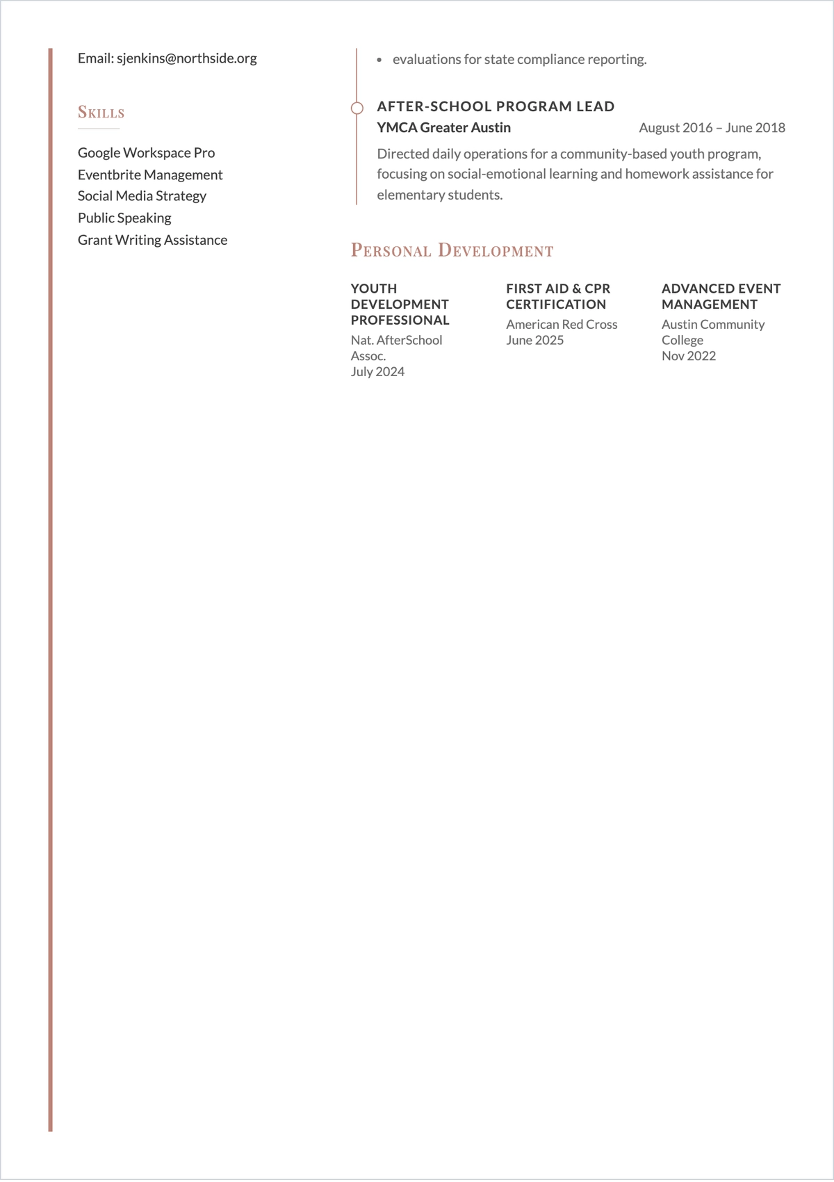 Free School Activity Coordinator ATS Resume Template