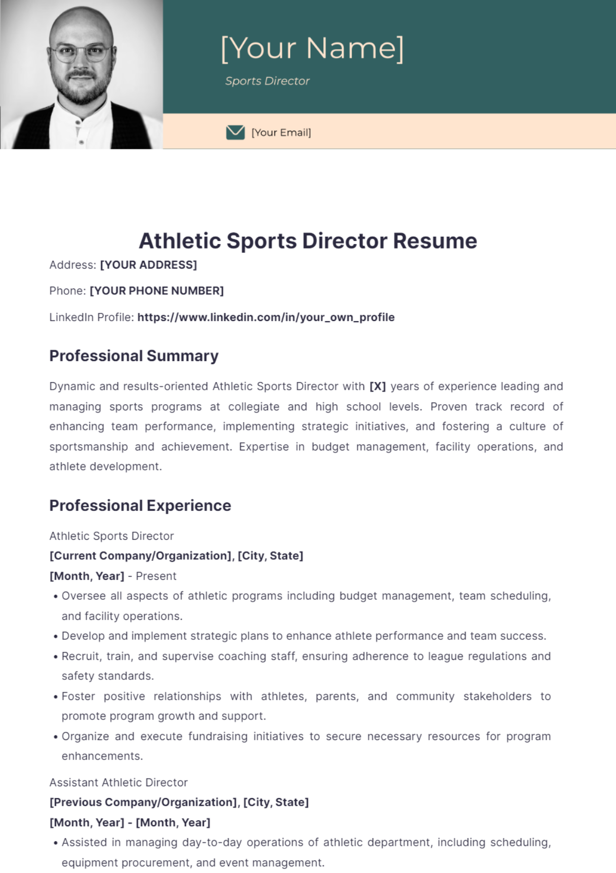 Athletic Sports Director Resume - Edit Online & Download