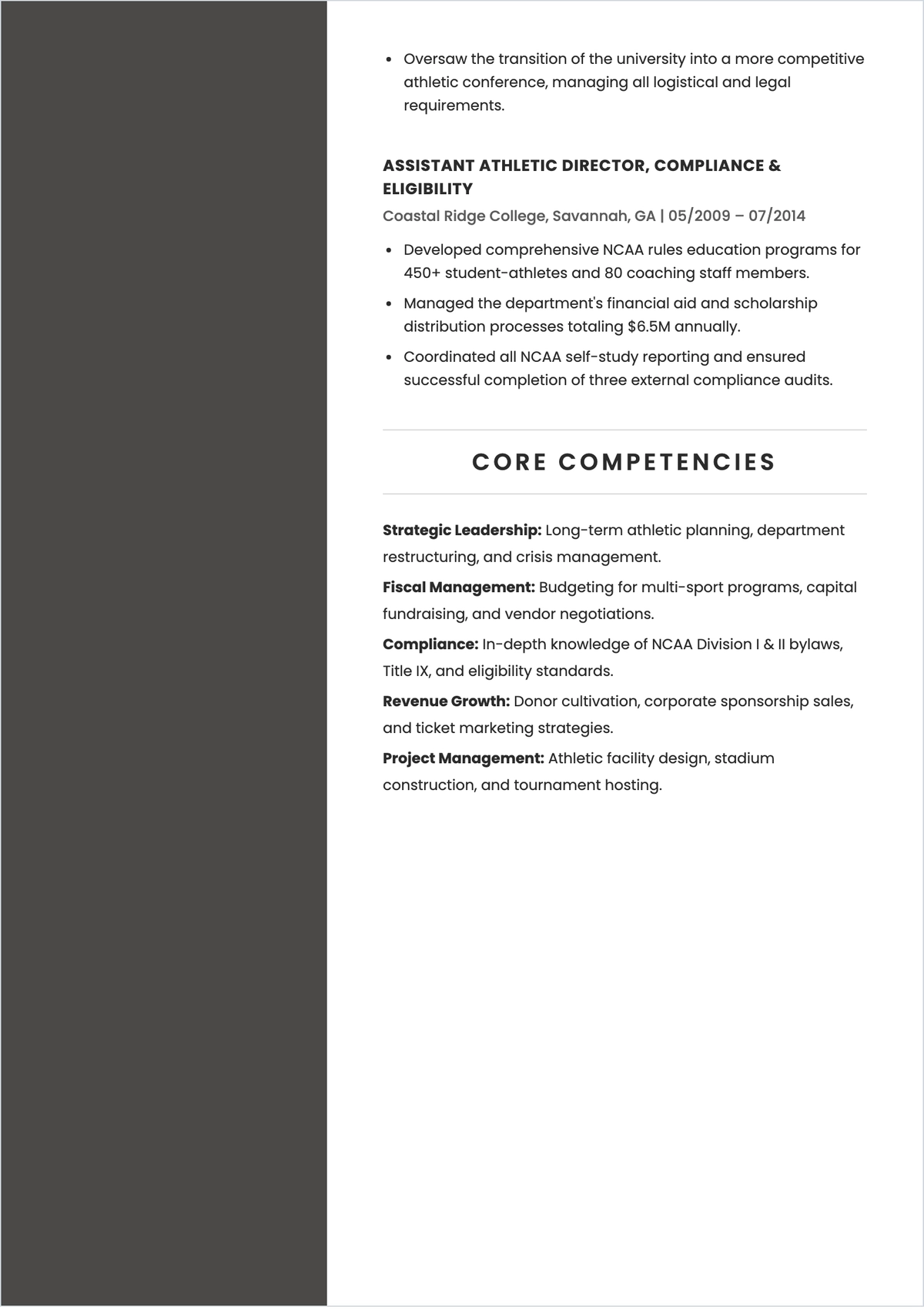 Free Athletic Sports Director ATS Resume Template, AI Resume Builder