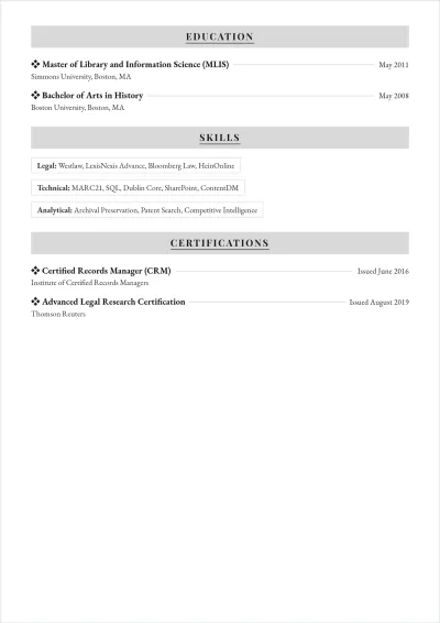Free Research Librarian ATS Resume Template, AI Resume Builder